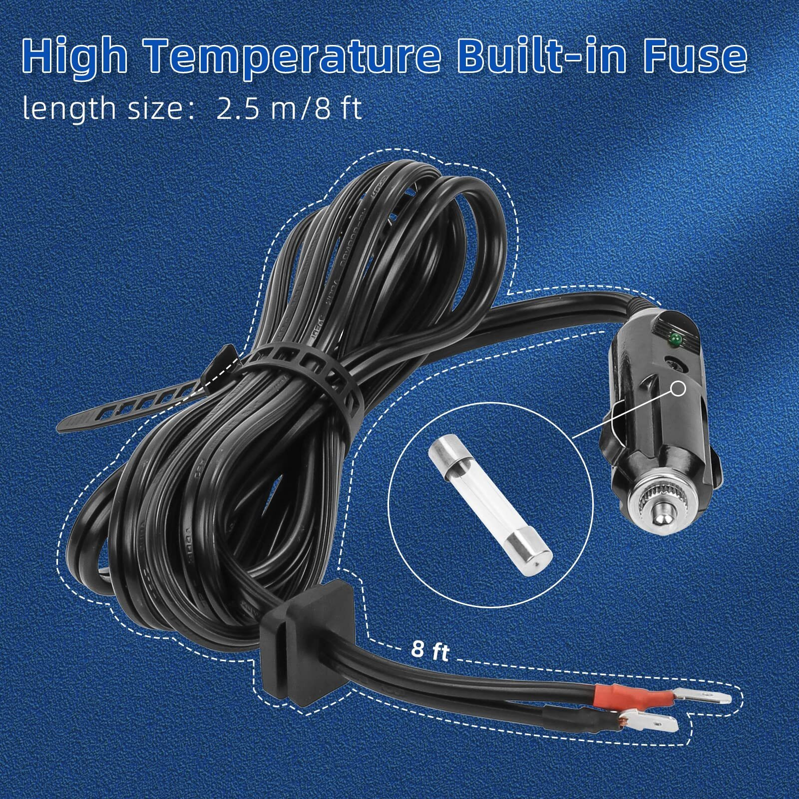 Thermoelectric Cooler Power Cord 8Ft W/Fuse For Coleman 12V/24V Oe5644-710 5644-707 300000540 5645