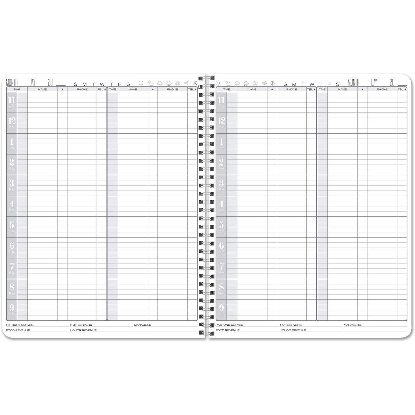 Bookfactory Restaurant Reservations Book, Table Reservations, Restaurant Dinner Reservations 120 Days 120 Pages, 8.5 X 11" Black, Wire-O (Log-120-7Cw-Pp-(Reservations))