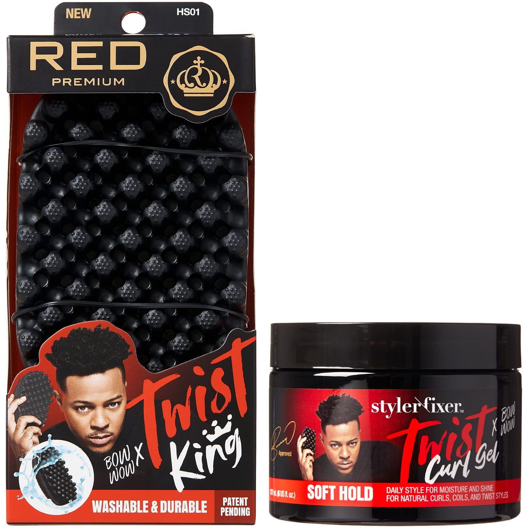 Red By Kiss X Bow Wow Styler Fixer Twist Curl Gel And Durable Twist Brush For Afro Curl, Soft Hold For Afro Hair, Ideal For 360 Waves & Twists, Nourished And Naturally Shiny (Value Set)