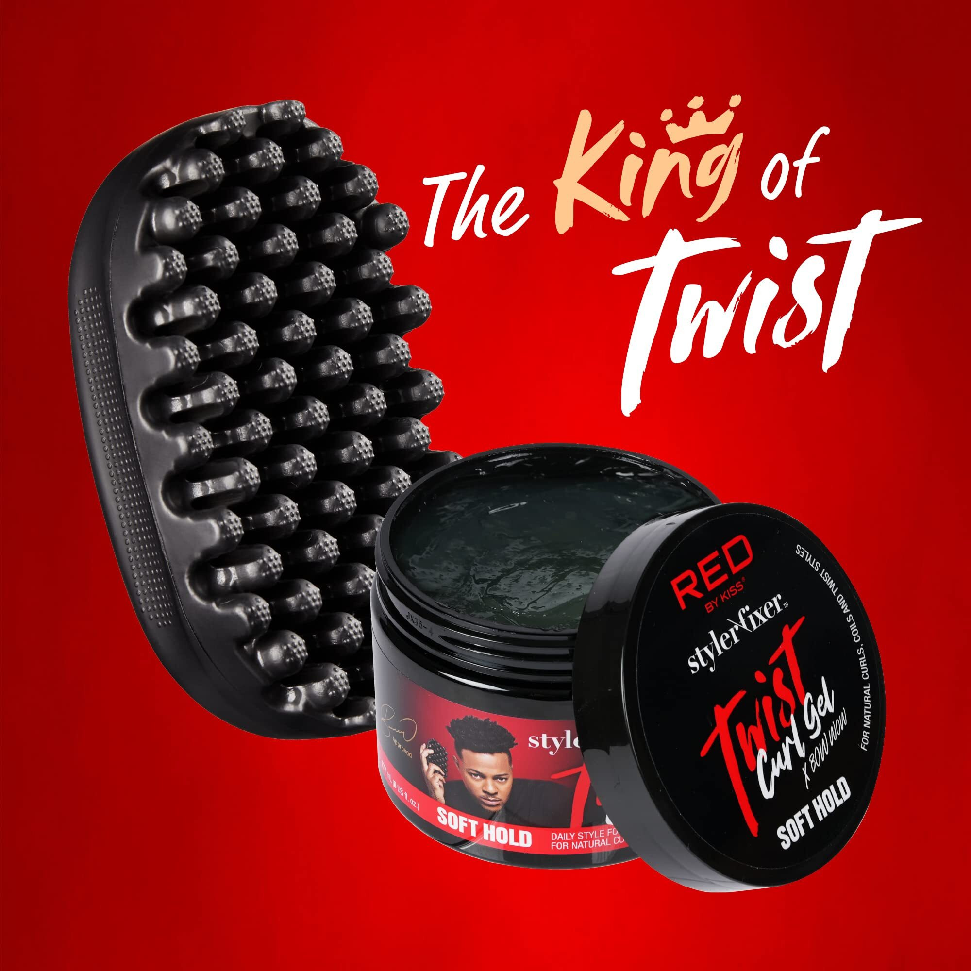 Red By Kiss X Bow Wow Styler Fixer Twist Curl Gel And Durable Twist Brush For Afro Curl, Soft Hold For Afro Hair, Ideal For 360 Waves & Twists, Nourished And Naturally Shiny (Value Set)