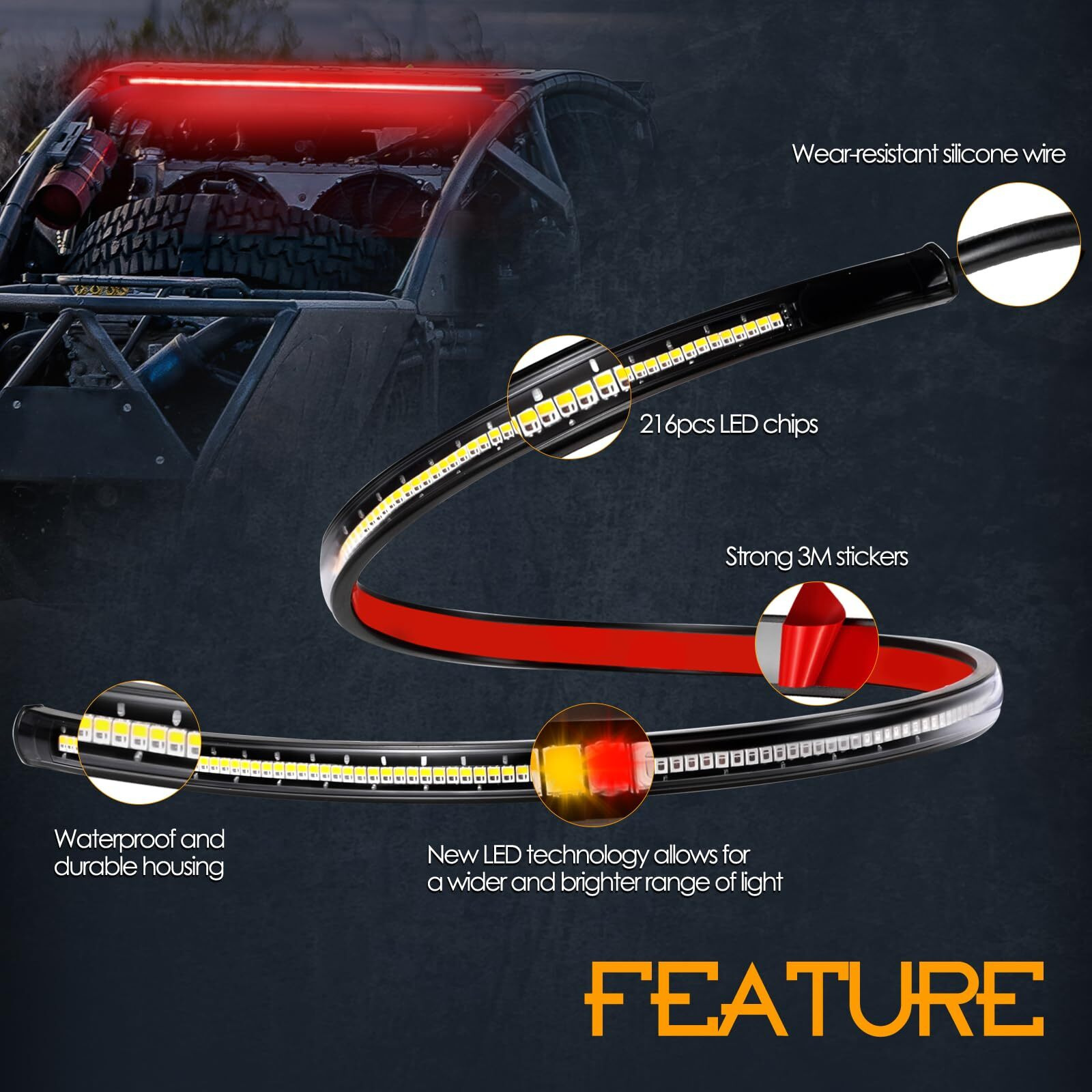 Nirider Utv Tail Light Strip, 30 Inch Rear Light Bar Tailgate Light W/Turn Signal Brake Backup Light For Utv Rzr Polaris Ranger Can-Am Truck Wrangler Trailer Atv Golf Cart 4X4 Off Road - Red Amber