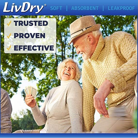 Livdry Incontinence Pads For Women And Men, Long Length Insert, Extra Absorbency With Odor Control (30 Count)