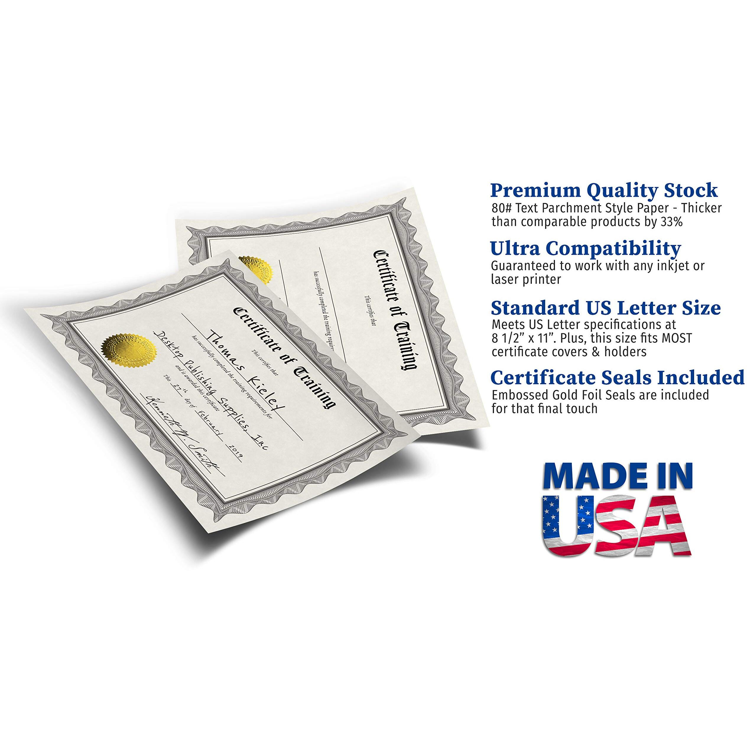 Certificate Of Training Certificate Paper With Embossed Gold Foil Seals - 30 Pack - Parchment Award Certificates For Students, Teachers, Employees - 8.5" X 11" Inkjet/Laser Printable