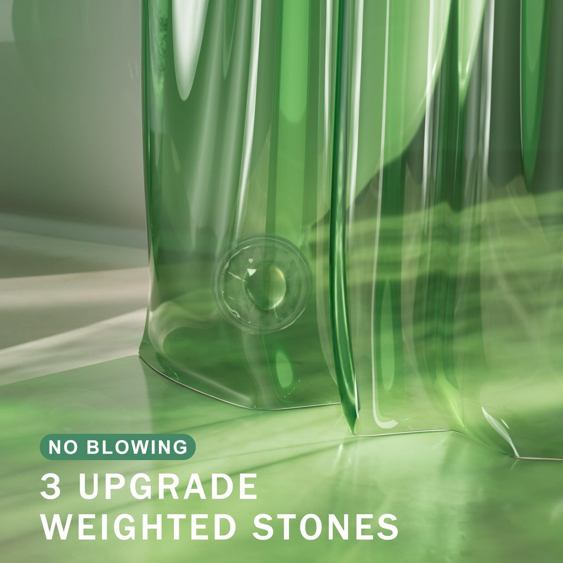 Amazerbath Shower Curtain Liner, 100% Eva Soft Clear Green Heavy Duty Shower Curtain And Liner 2-In-1, 72X72 Luxury Plastic Weighted Bathroom Shower Liner, 12 Rustproof Grommets & 3 Heavyweight Stones