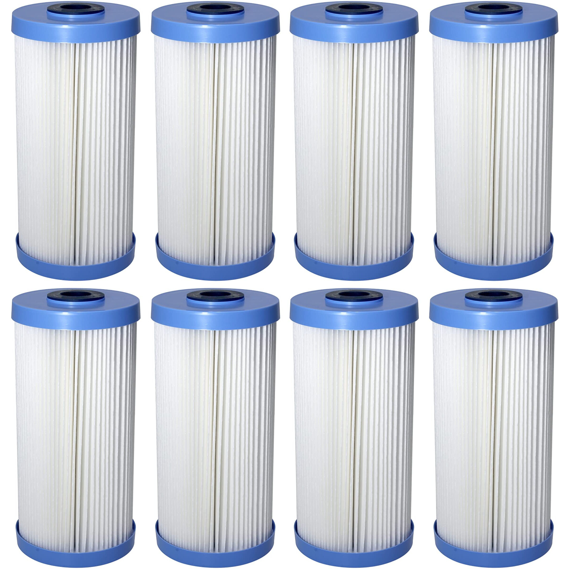 Pentair Pentek R30-Bb Big Blue Sediment Water Filter, 10-Inch, Whole House Pleated Polyester Filter Cartridge, 10" X 4.5", 30 Micron, Pack Of 8, White