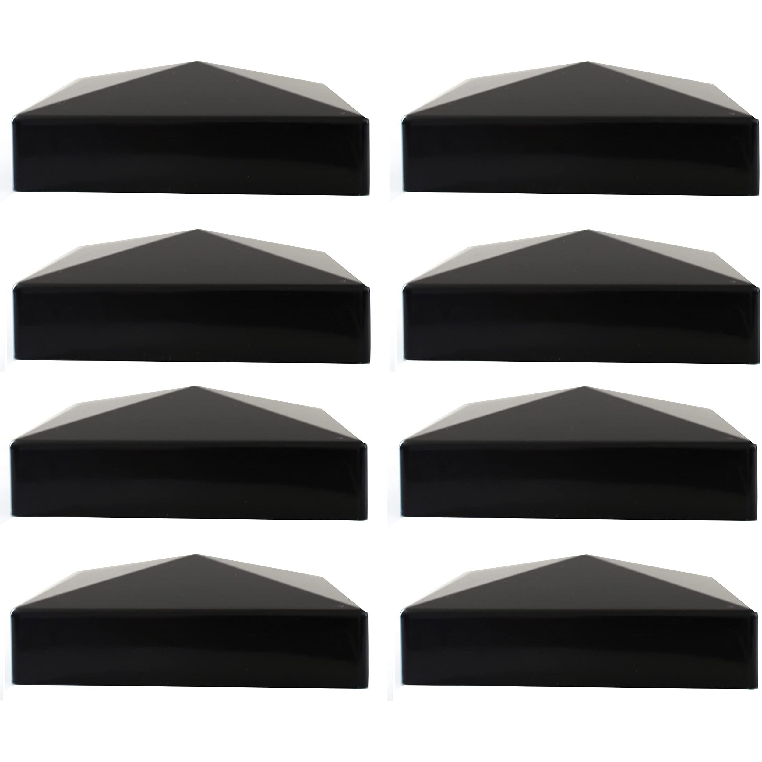 True 5X5 (127Mm X 127Mm) Plastic Pyramid Vinyl Fence Post Cap Black Or White Multiple Quantities For True Actual 5" X 5" Vinyl Posts (8, Black)