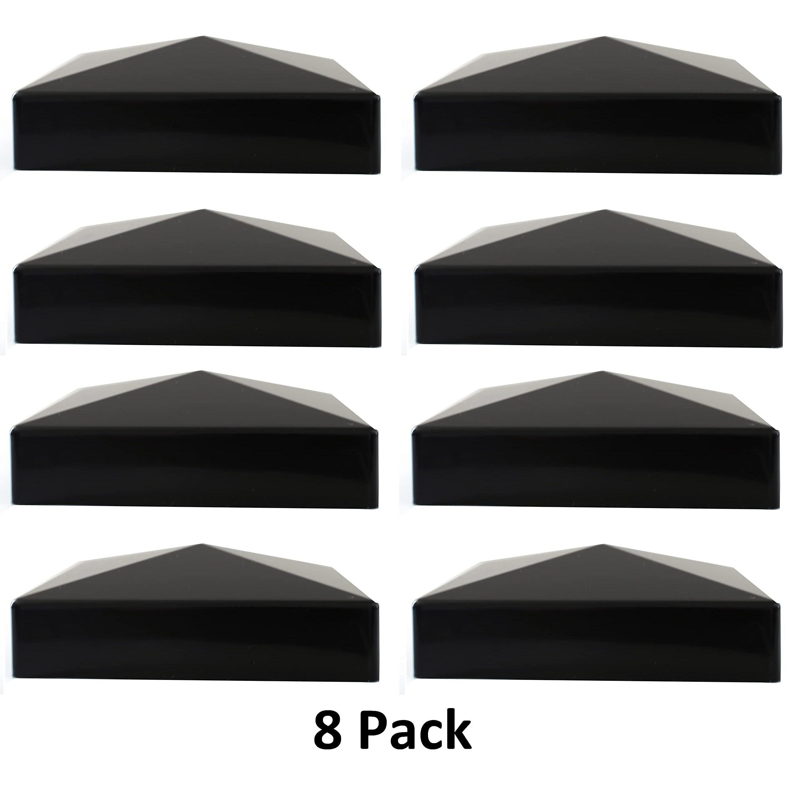 True 5X5 (127Mm X 127Mm) Plastic Pyramid Vinyl Fence Post Cap Black Or White Multiple Quantities For True Actual 5" X 5" Vinyl Posts (8, Black)