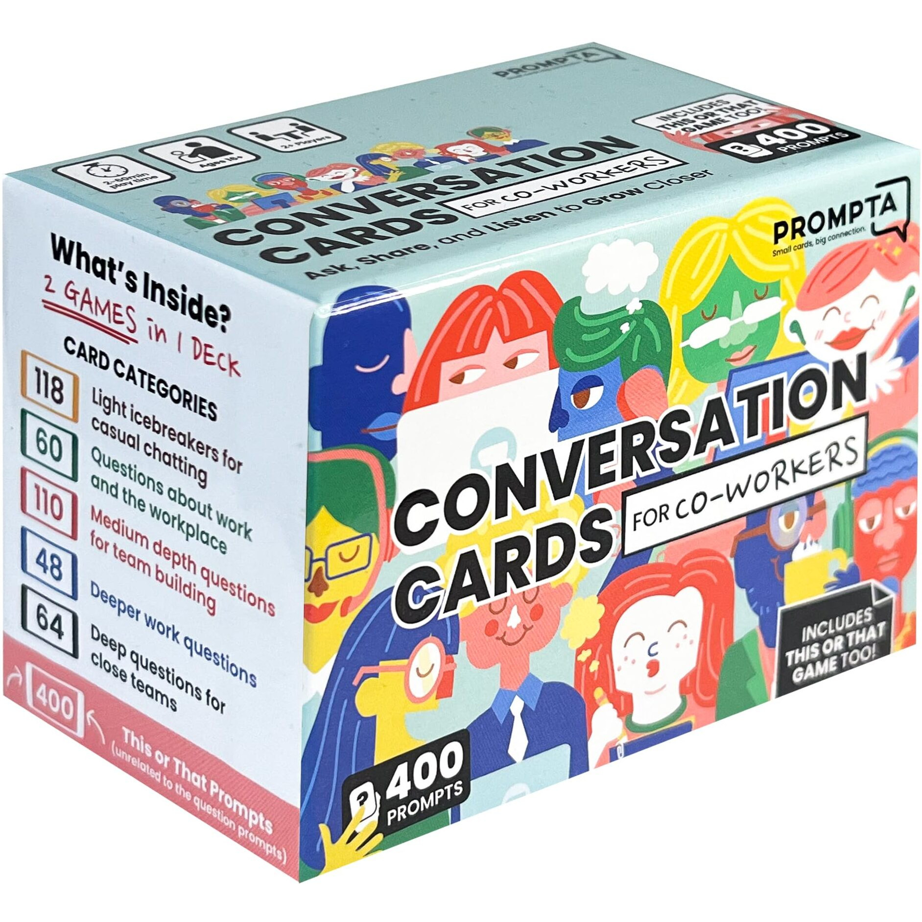 Prompta 400 Conversation Cards For Coworkers - Fun Icebreaker Teambuilding Game For Work