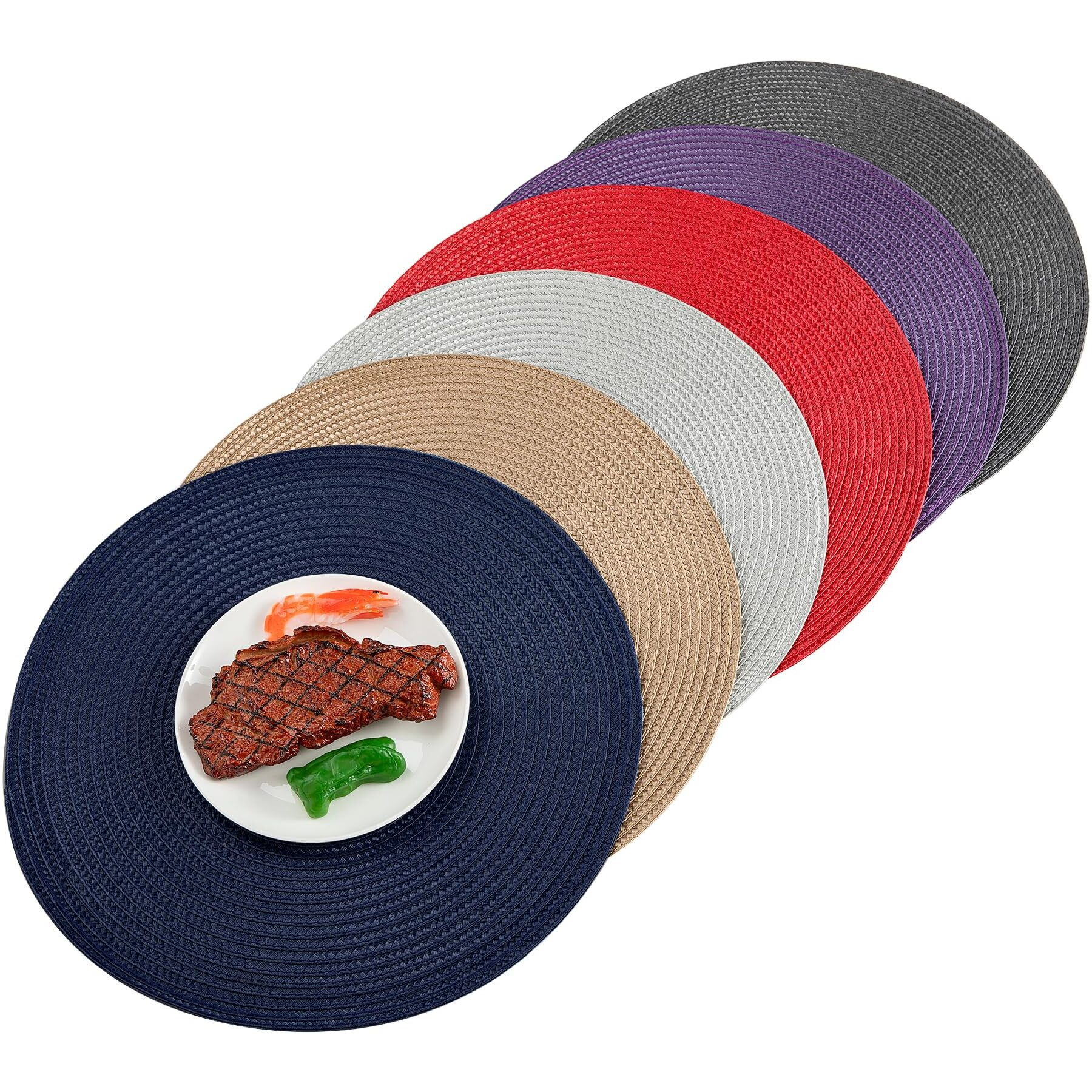 Round Placemats, Crossweave Heat Resistant Woven Round Place Mats Diameter 13.5 Inch For Kitchen Table Set Of 6 (Nautical Blue)