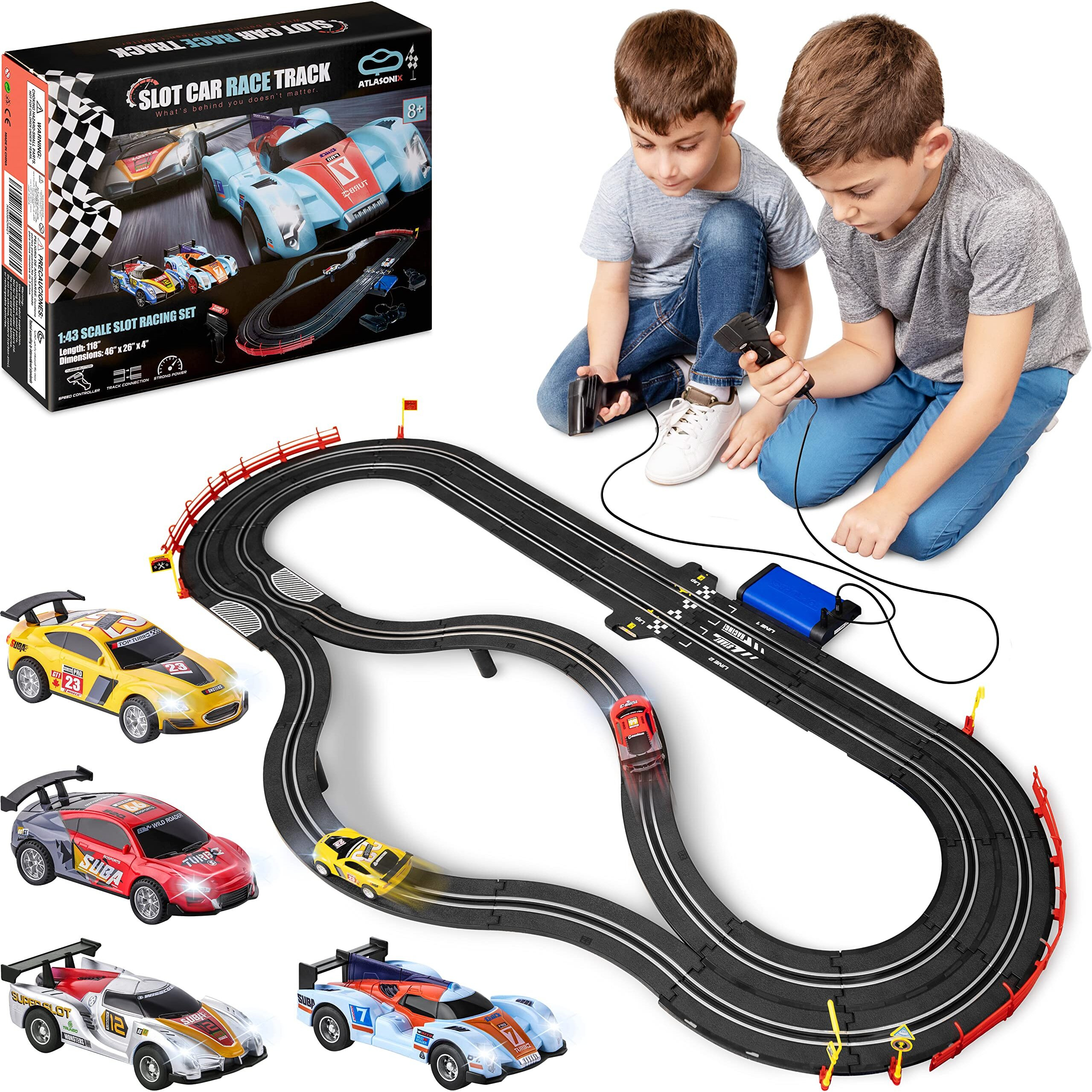 Atlasonix Slot Car Race Tracks Sets - Slot Cars, Race Tracks & Accessories Electric Race Car Track, Dual Electric Race Track For Girls & Boys Age 5 Years+