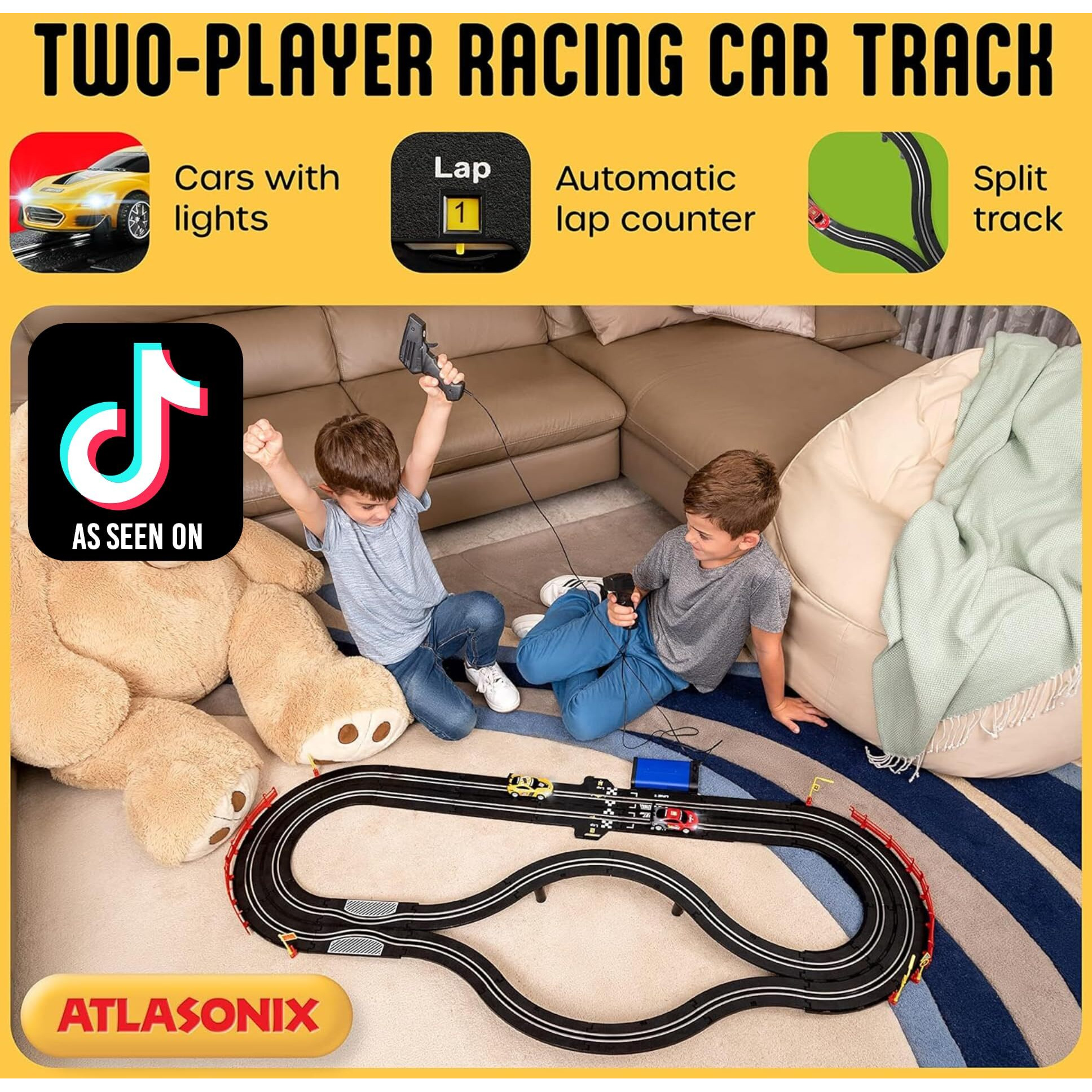 Atlasonix Slot Car Race Tracks Sets - Slot Cars, Race Tracks & Accessories Electric Race Car Track, Dual Electric Race Track For Girls & Boys Age 5 Years+