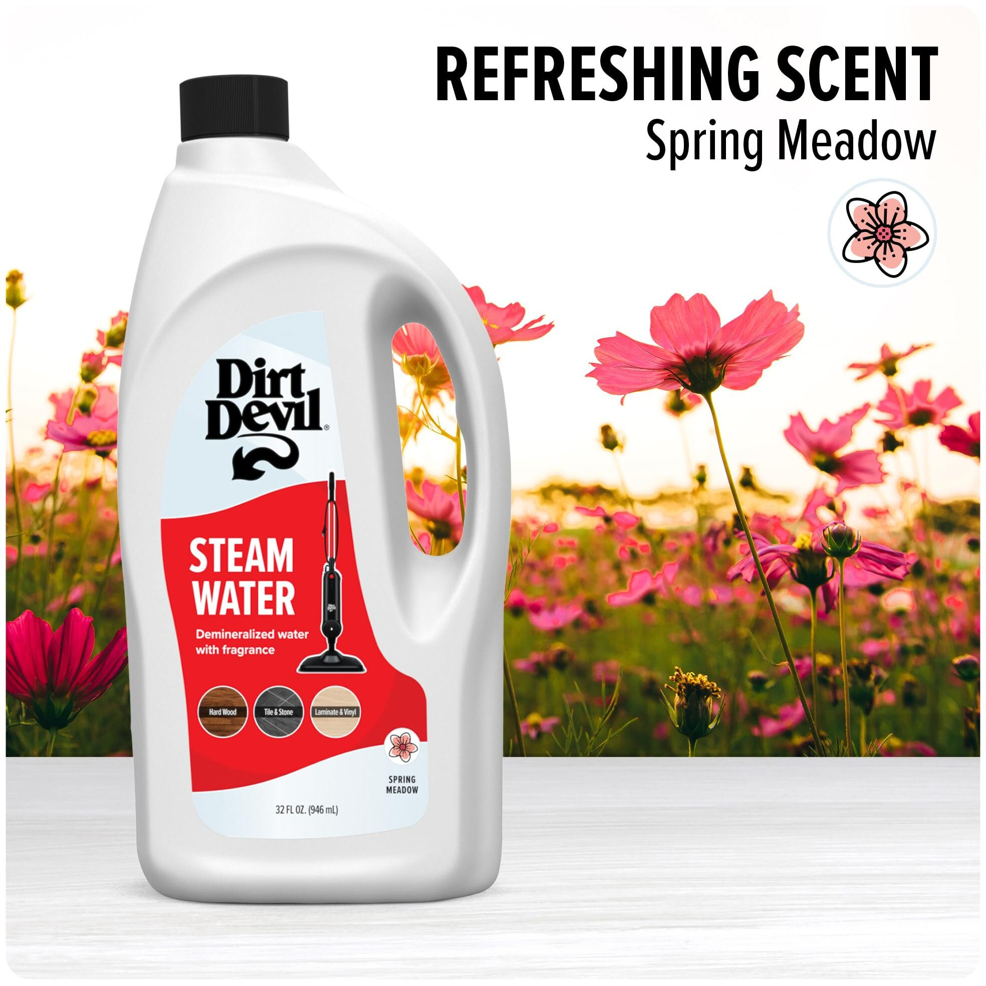 Dirt Devil 32 Oz Steam Water, For Sealed Hard Surfaces, Compatible With Steam Mops, Demineralized Scented Water, Ad31401