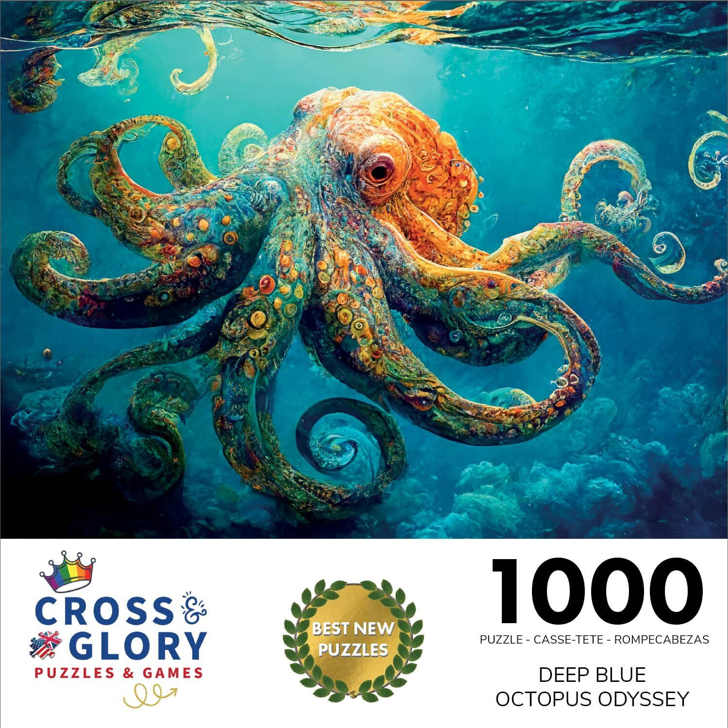 Deep Blue Octopus Odyssey Premium 1000-Piece Jigsaw Puzzle For Adults - Best New Eco-Friendly Marine Artwork Puzzle - Unique Brain Teaser, For Puzzle Enthusiasts By Cross & Glory