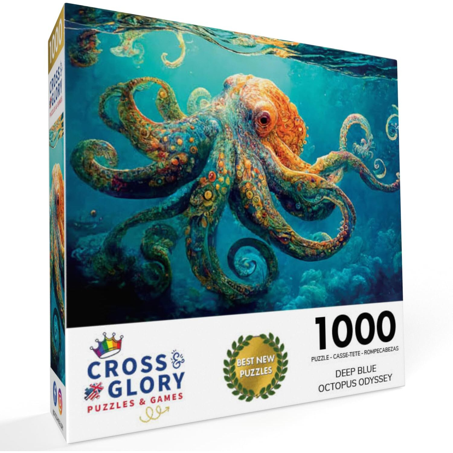 Deep Blue Octopus Odyssey Premium 1000-Piece Jigsaw Puzzle For Adults - Best New Eco-Friendly Marine Artwork Puzzle - Unique Brain Teaser, For Puzzle Enthusiasts By Cross & Glory