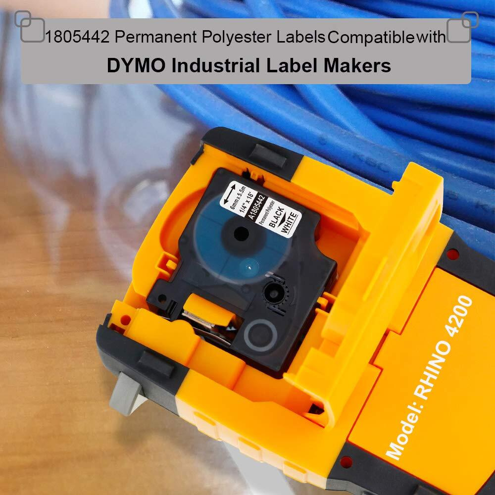 Aonomi Compatible Industrial Label Tape Replacement For Dymo 1805442 Permanent Polyester Label Tapes For Dymo Rhino 3000, 4200, 5000, 5200, 6000 Label Maker, Black On White, 1/4&quotX 18',3-Pack