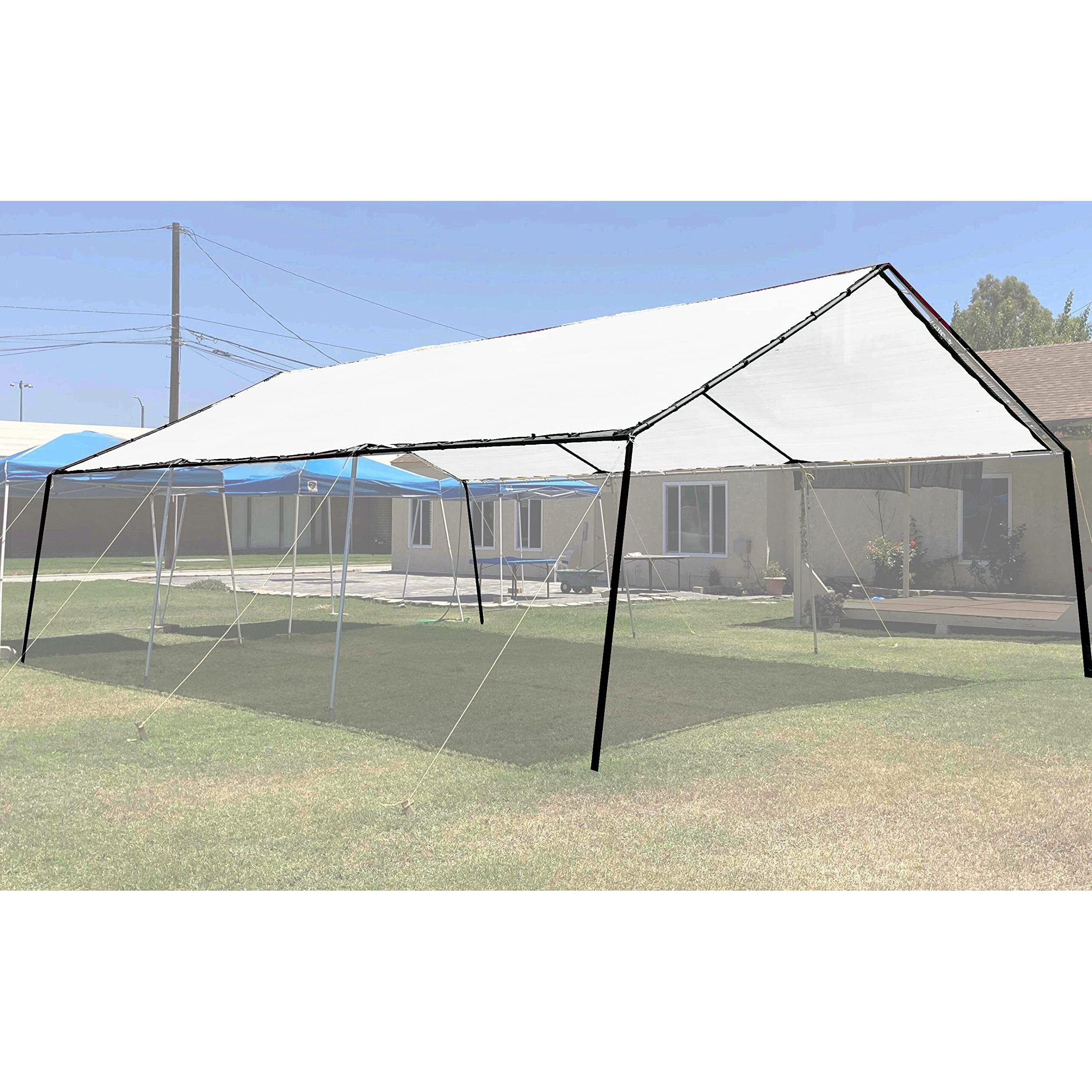 (White) Super Heavy Duty Mesh Tarp Net Sail Sun Shade Awning And Fence Screen Patio And Canopy Cover (6' X 8') Finished Size 5'.6 X 7'.6