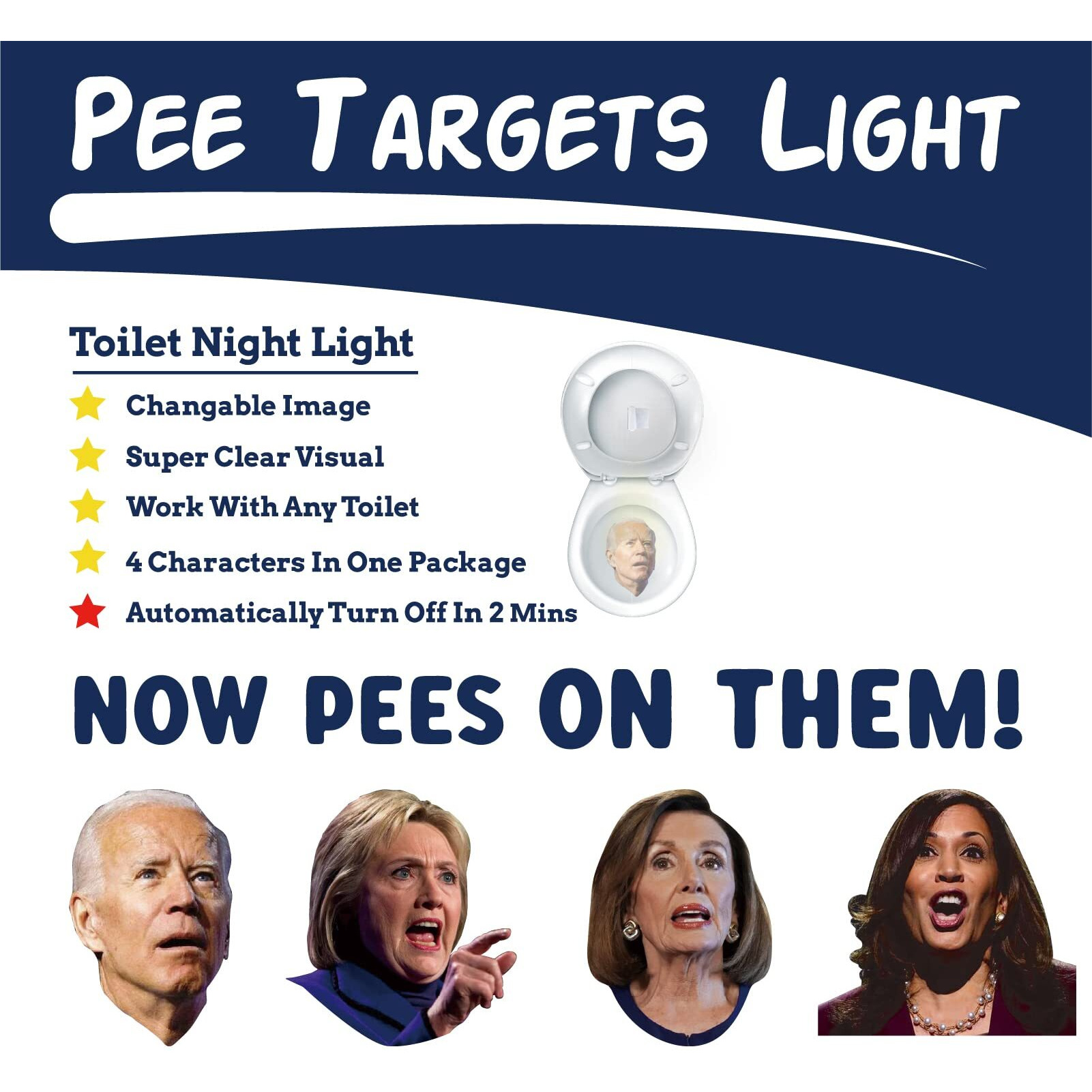 Biden Toilet Light Projector With High Definition Democratic Images, Funny Gag Gift For Adults, Men - Hilary Harris Pelosi