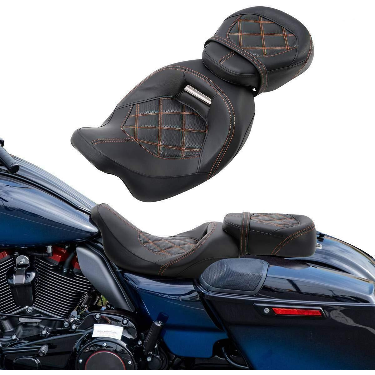 Low-Profile Driver Seat Pillion Leather Passenger Pad Seat Fit For Harley Street Glide 2009-2023 Road Glide Cvo 2015-2019 Road King Special Flhrxs 2017-2024 Ultra Limited Flhtk 2014-2024