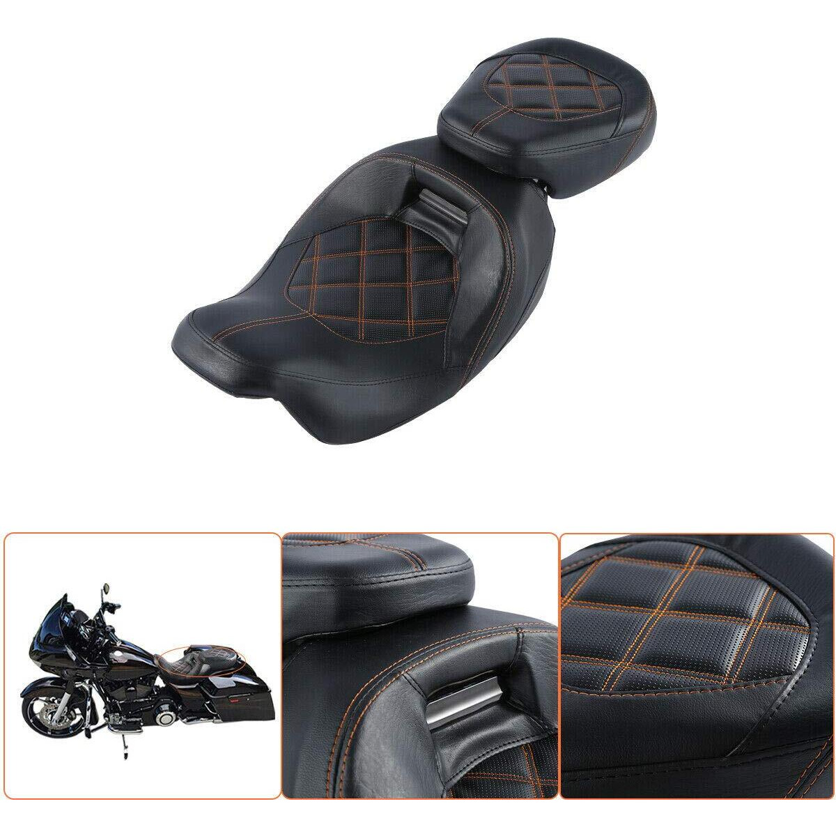 Low-Profile Driver Seat Pillion Leather Passenger Pad Seat Fit For Harley Street Glide 2009-2023 Road Glide Cvo 2015-2019 Road King Special Flhrxs 2017-2024 Ultra Limited Flhtk 2014-2024