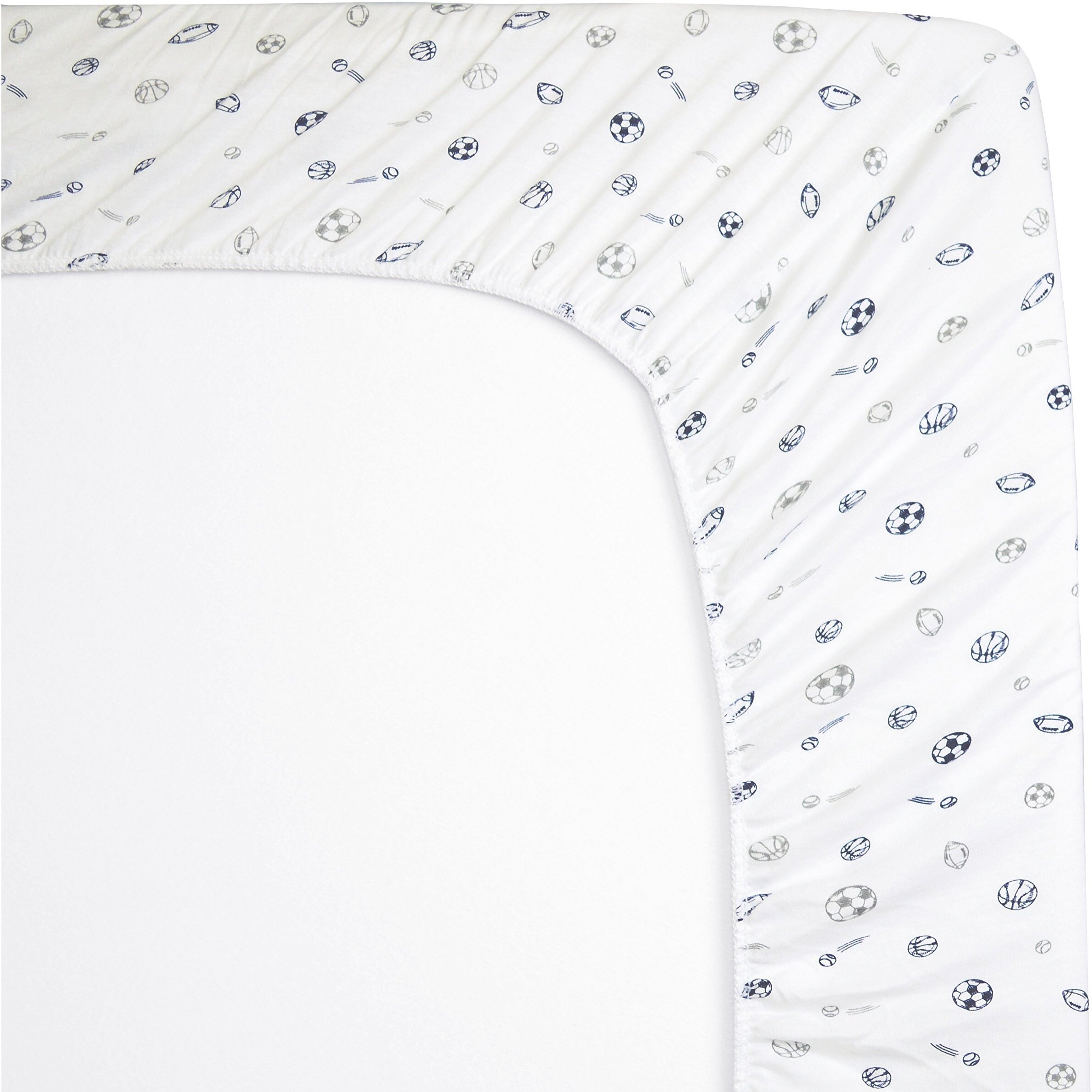American Baby Company Fitted Crib Sheet 28" X 52", Soft Breathable Neutral 100% Cotton Jersey Sheet, Navy/Gray Sports, For Boys And Girls, Fits Crib And Toddler Bed Mattresses