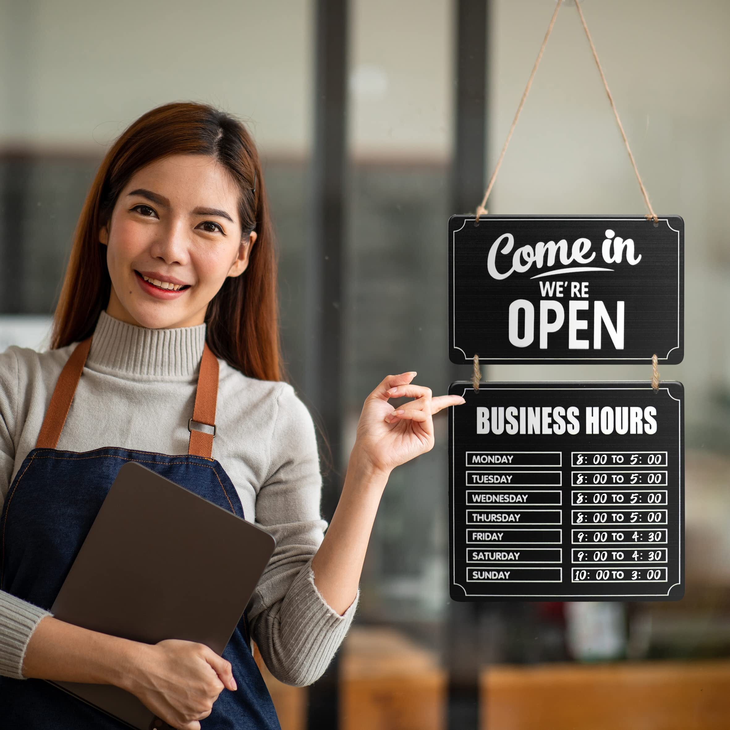 Lesnala Business Hours Sign, Hanging Open And Closed Sign, Store Hours Signs For Business Wooden Store Open And Closed Double Sided With Hours Stickers For Coffee Bar Shop Door Window Restaurant