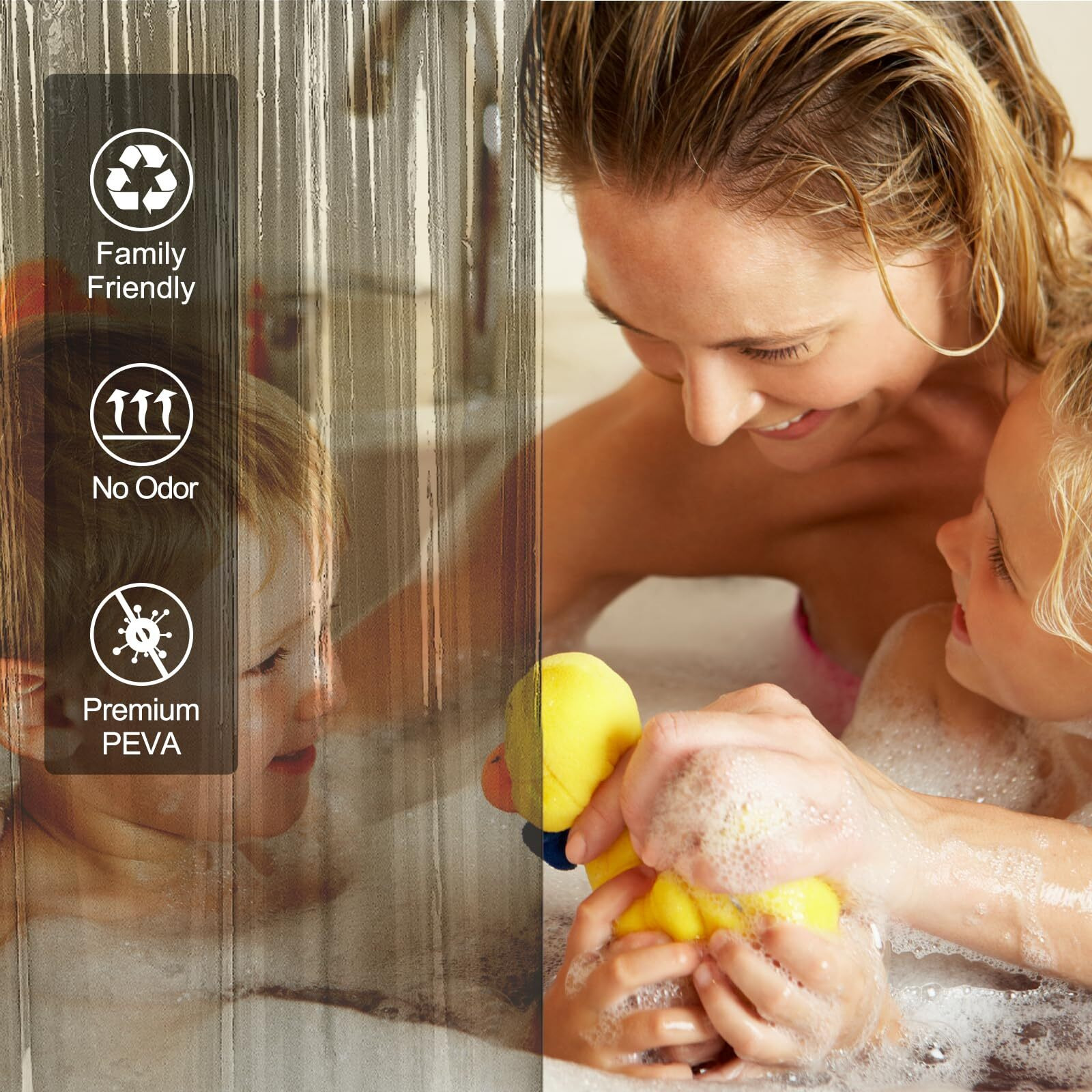 Amazerbath Shower Curtain Liner, 72X72 Transparent Black Shower Curtain Liner, Lightweight Plastic Shower Curtain Liner, Peva Waterproof Shower Liner For Bathroom With 3 Magnets And 12 Grommets