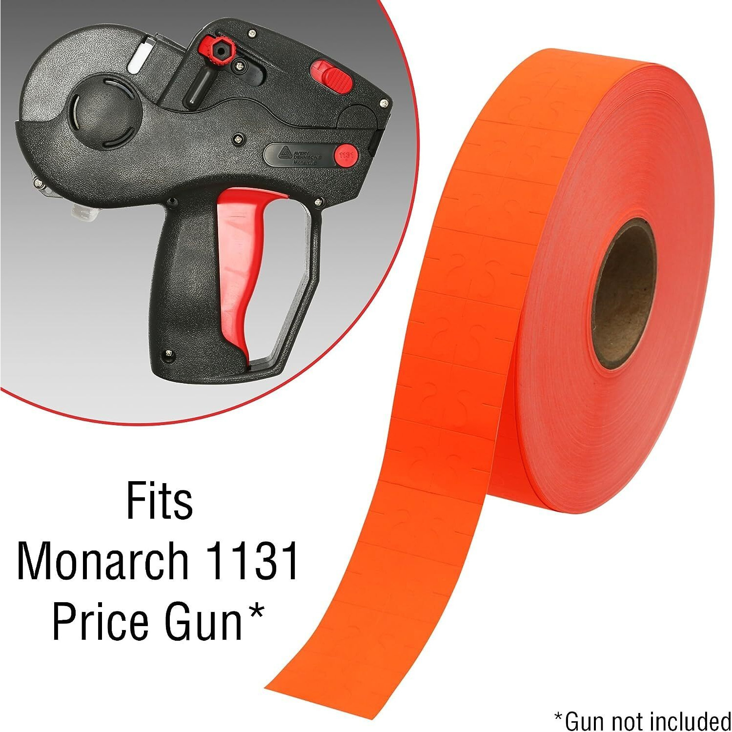 Fluorescent Red Pricing Labels To Fit Monarch 1131 Pricers. 8 Rolls With 1 Free Ink Roller.