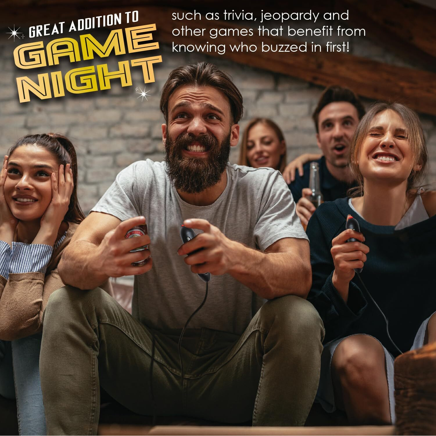 Digital Energy Handheld Buzzer Game System - Console Displays First Buzz-In - Great For Jeopardy, Family Feud, Trivia And Buzzer Games - Console With 8 Joystick Buzzers