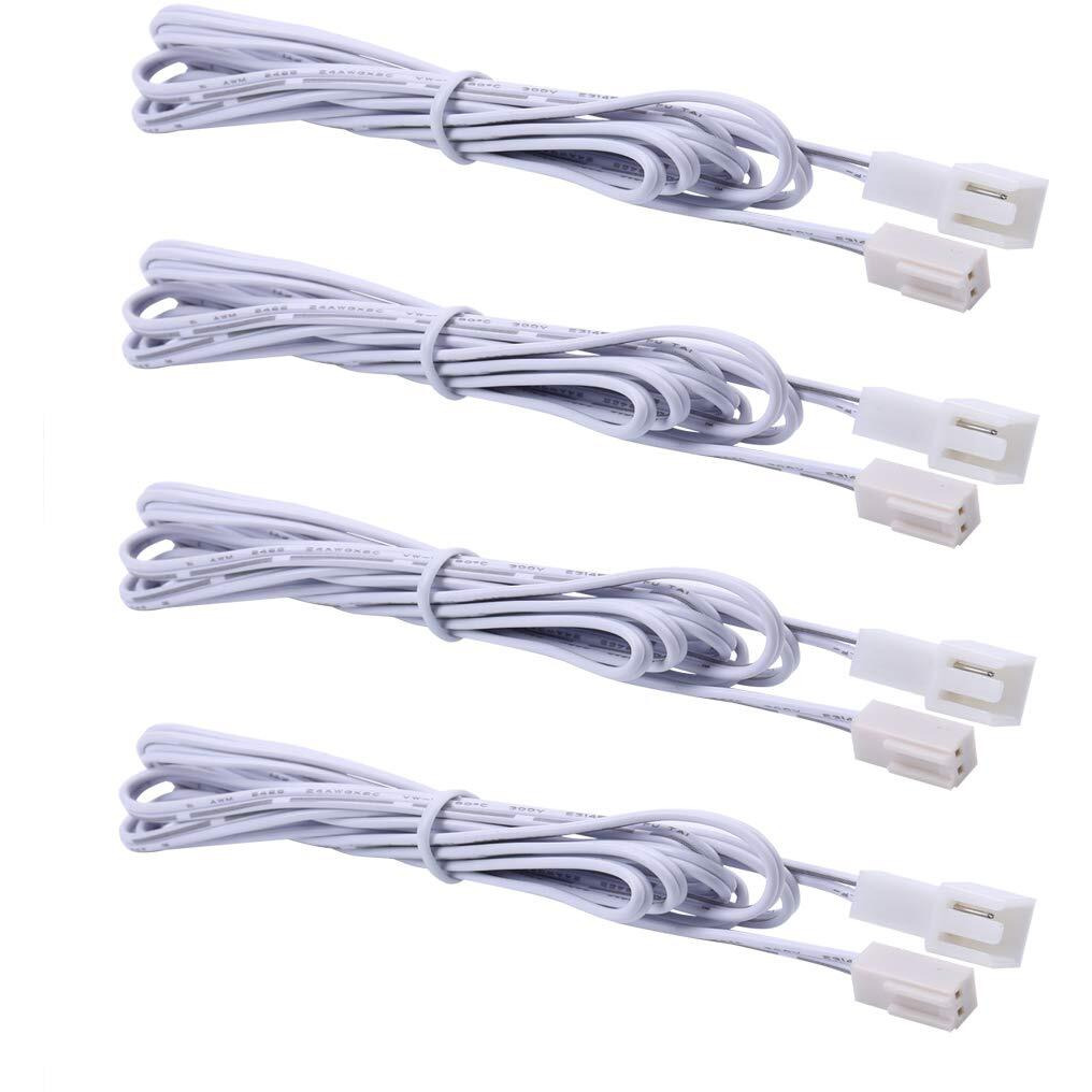 Flexible Extendable Cables For Aiboo Led Under Cabinet Lighting Kit White Cord 60 Inch Extension Cords (2-Pin White Cords, 4 Packs)