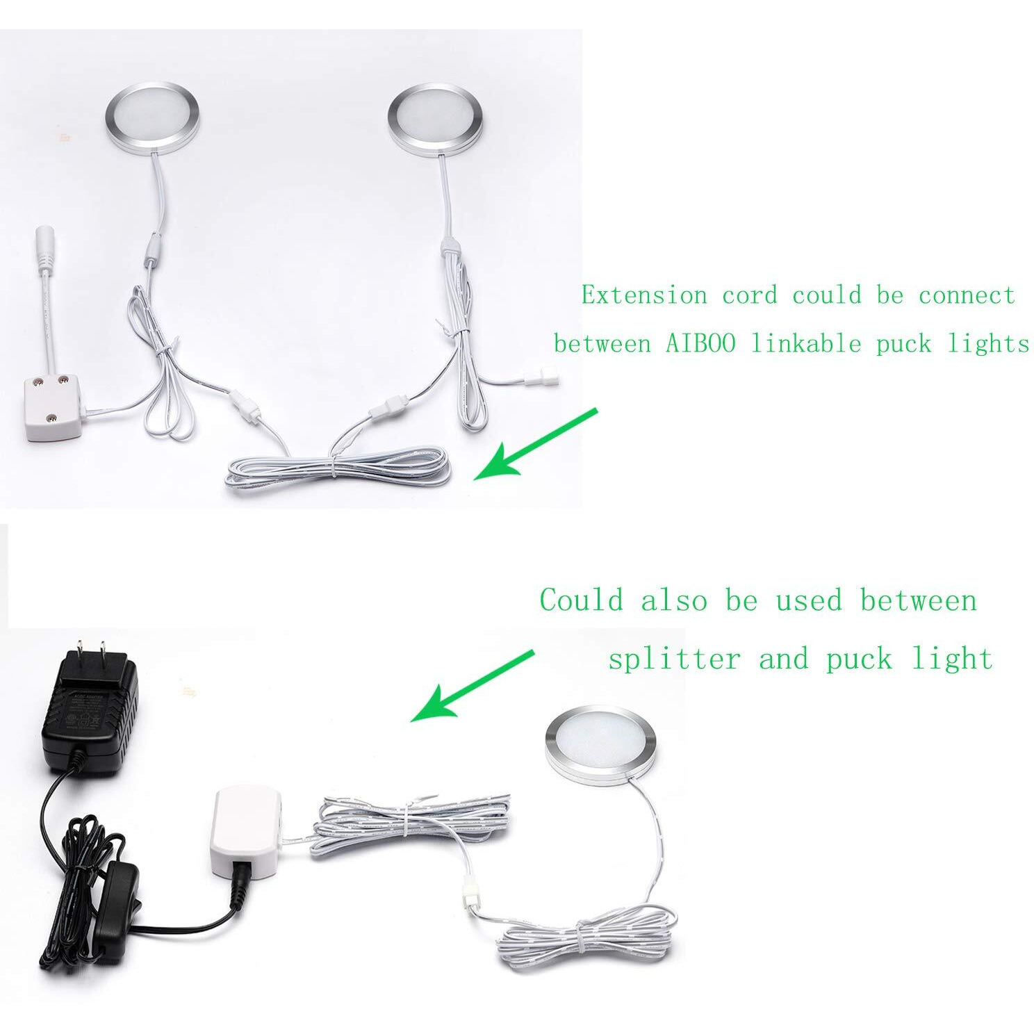 Flexible Extendable Cables For Aiboo Led Under Cabinet Lighting Kit White Cord 60 Inch Extension Cords (2-Pin White Cords, 4 Packs)