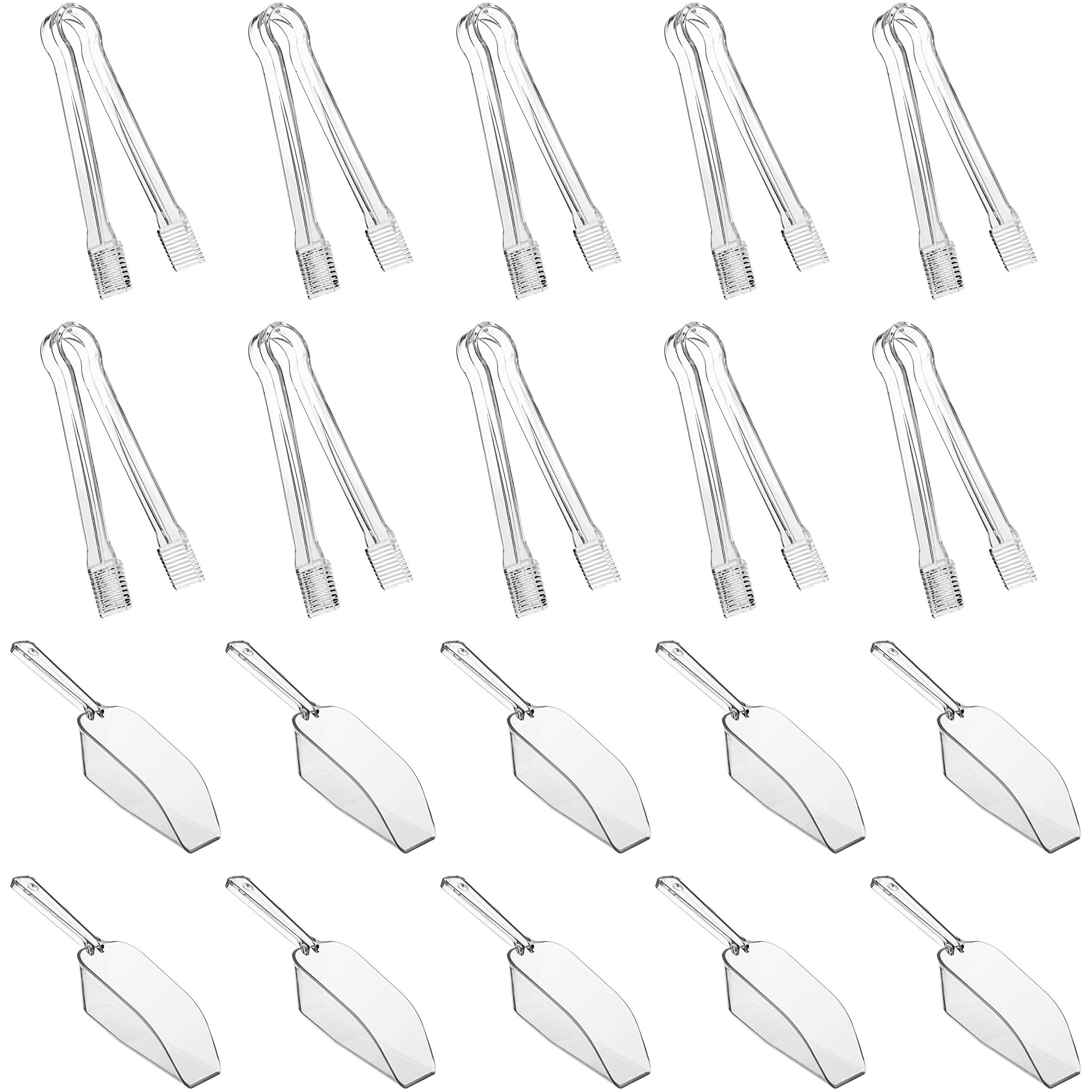 Hqleshui 10 Pieces Plastic Serving Tongs Mini Kitchen Tongs Kitchen Tongs Utility And 10 Pieces Plastic Kitchen Scoops Clear Ice Scoop Mini Clear Buffet Scoop For Candy Dessert Buffet Ice