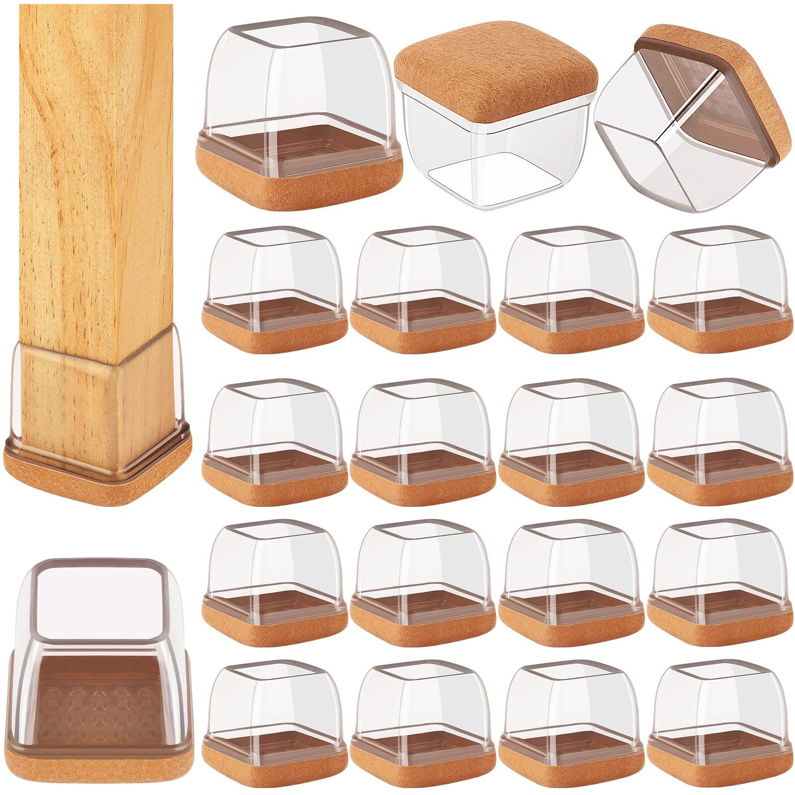32 Pcs Chair Leg Floor Protectors Square, Silicone Chair Leg Protectors For Hardwood Floors, Chair Leg Caps Covers Protect Wooden Floors From Scratching, Thick, Won'T Tear (Fit 0.94''-1.45'')
