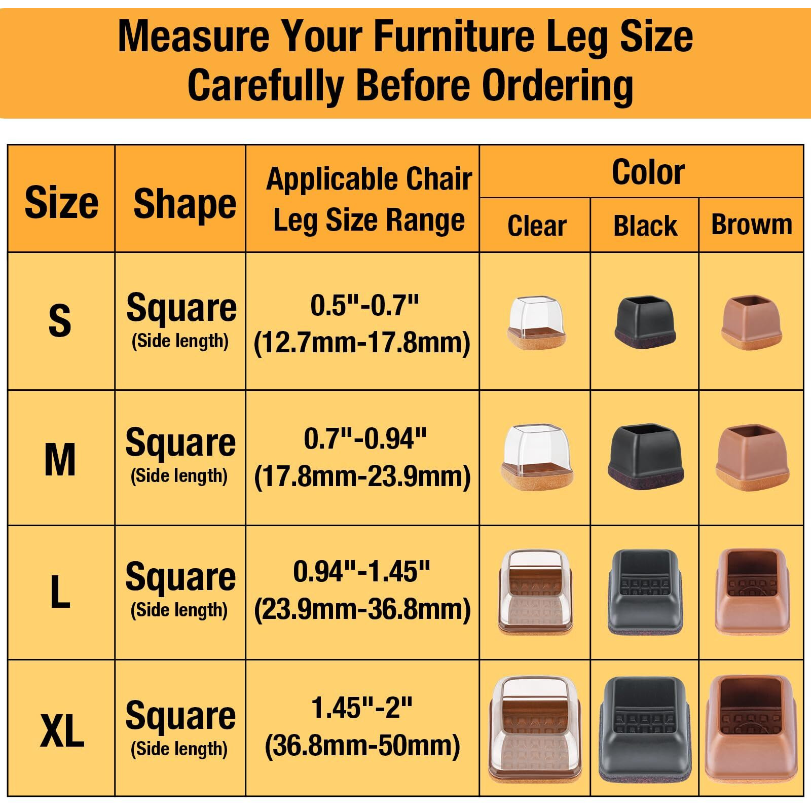 32 Pcs Chair Leg Floor Protectors Square, Silicone Chair Leg Protectors For Hardwood Floors, Chair Leg Caps Covers Protect Wooden Floors From Scratching, Thick, Won'T Tear (Fit 0.94''-1.45'')