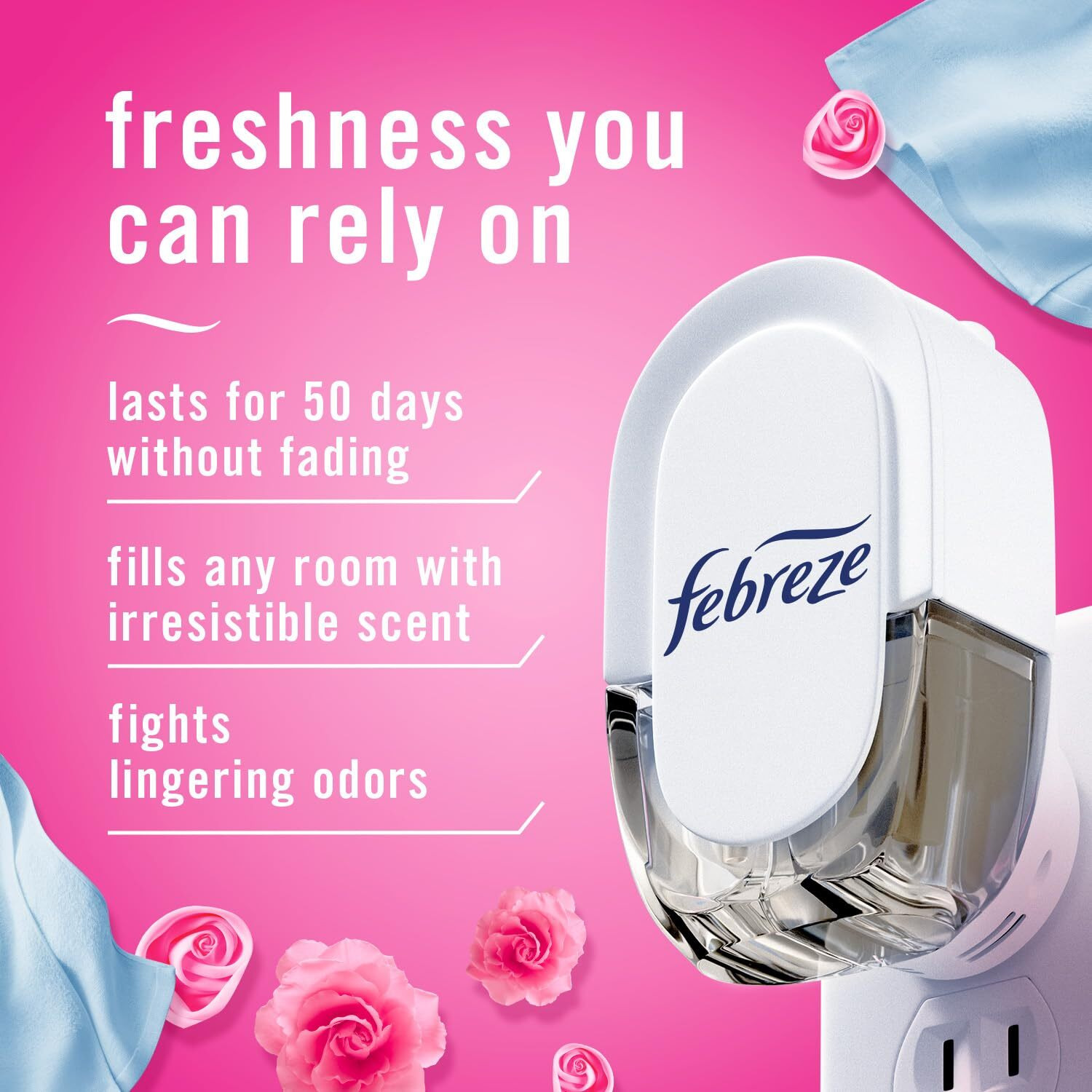 Febreze Plug In Air Fresheners, Downy April Fresh, Odor Eliminator For Strong Odors, Scented Oil Refill (3 Count)