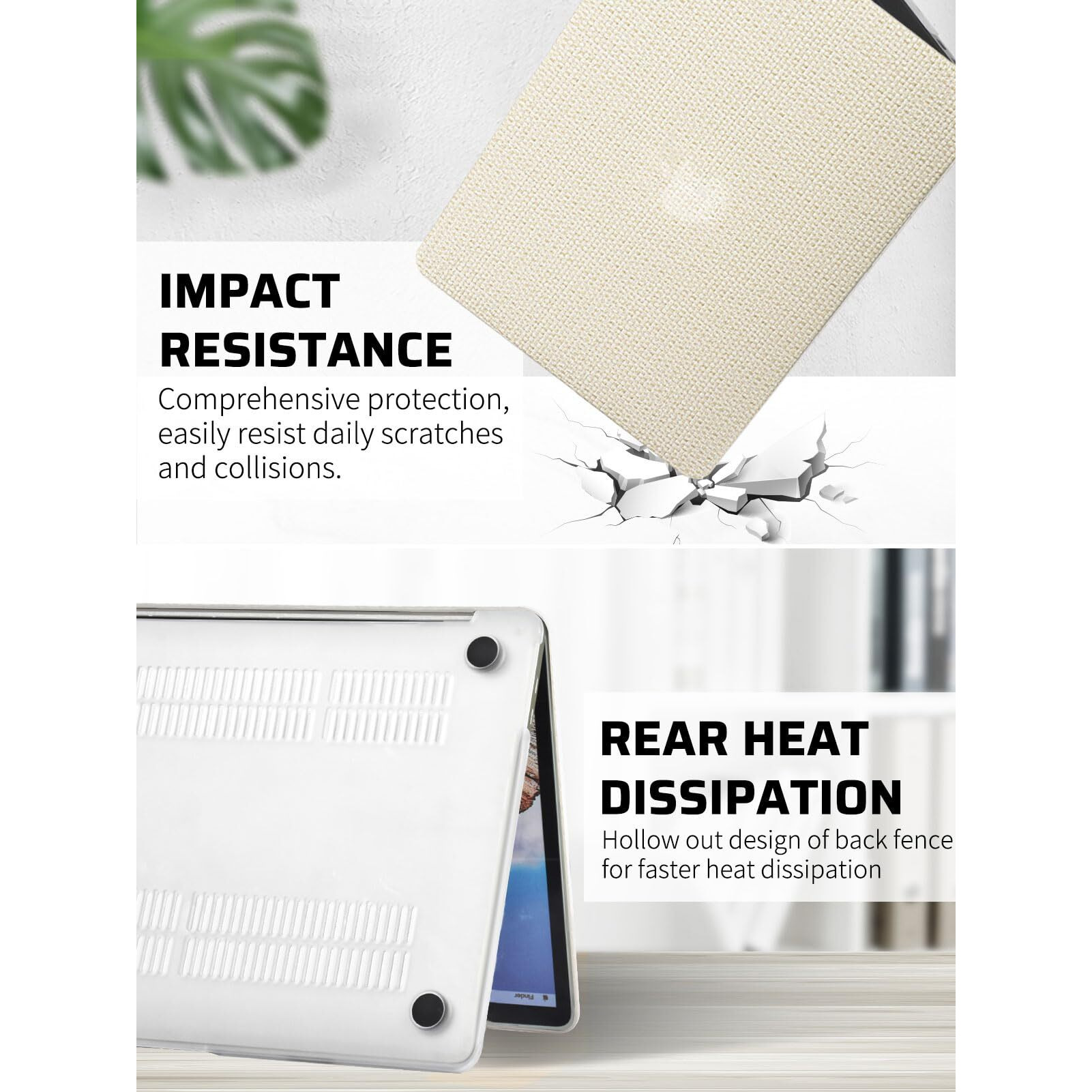 Seorsok Compatible With Macbook Air 13 Inch Case2022 2021 2020 2019 2018 Release A1932 A2179 M1 A2337 Touch Id,Elegant Leather Plastic Hard Shell Case Transparent Keyboard Cover,Beige Woven Fabric