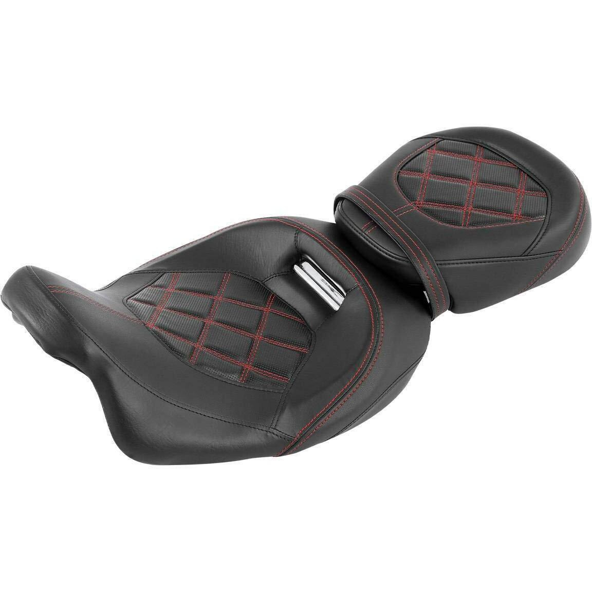 Low-Profile Driver Passenger 2-Up Seat Set Red Stitching Fit For Harley Touring Road King Flhr Street Glide Flhx 2009-Later Road Glide Fltrx Cvo Street Glide Flhxse Electra Glide Flhtcu