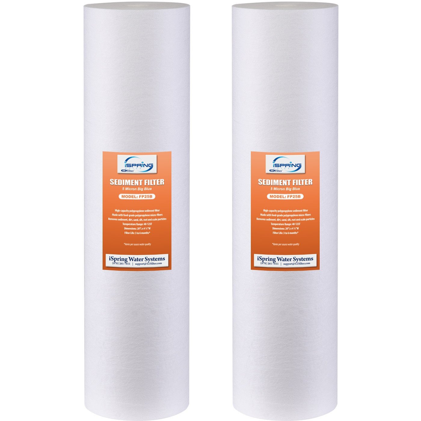 Ispring 5-Micron 20 X 4.5 Whole House Water Filter Cartridges, High Capacity Sediment Filter, Model Number Fp25Bx2