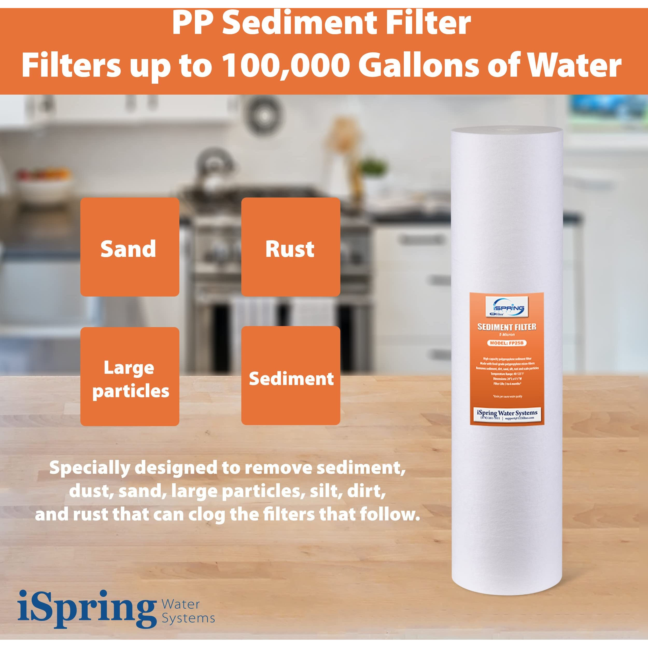 Ispring 5-Micron 20 X 4.5 Whole House Water Filter Cartridges, High Capacity Sediment Filter, Model Number Fp25Bx2