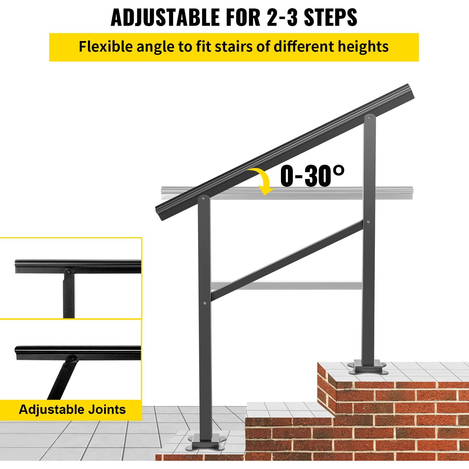 Vevor Handrail For Outdoor Steps, 2-3 Steps Outdoor Handrail, Adjustable Aluminum Staircase Handrail, Thickened Stair Railings For Porch Railing, Deck Handrail