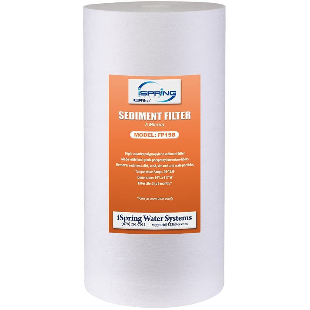 Ispring Fp15B Sediment Filter Replacement Cartridge For Whole House Water Filtration Systems, High Capacity 5-Micron Premium Pp, 4.5" X 10", White