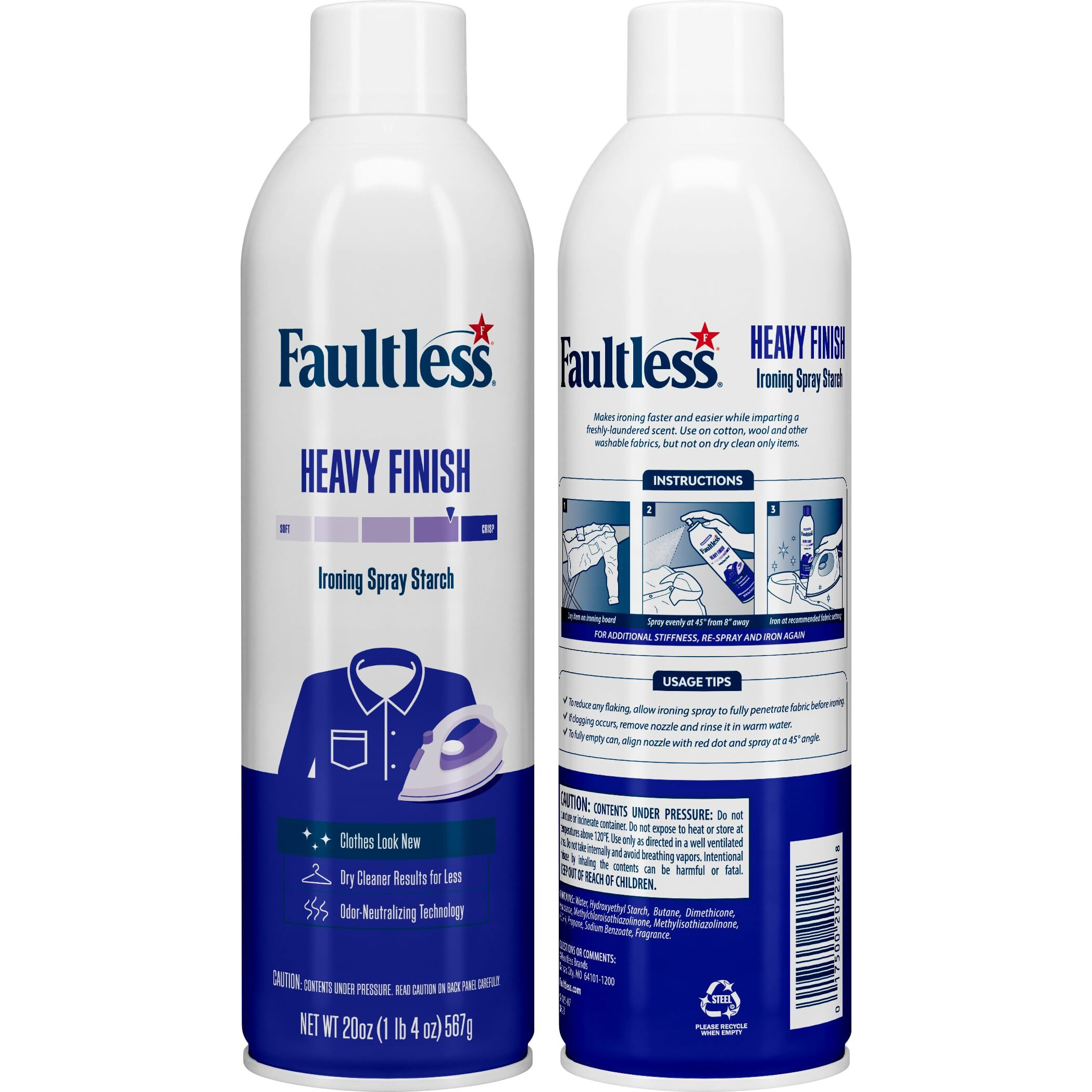Laundry Starch Spray, Faultless Heavy Spray Starch 20 Oz Cans For A Smooth Iron Glide On Clothes & Fabric Even Spray, Easy Iron Glide, No Reside (Pack Of 2)