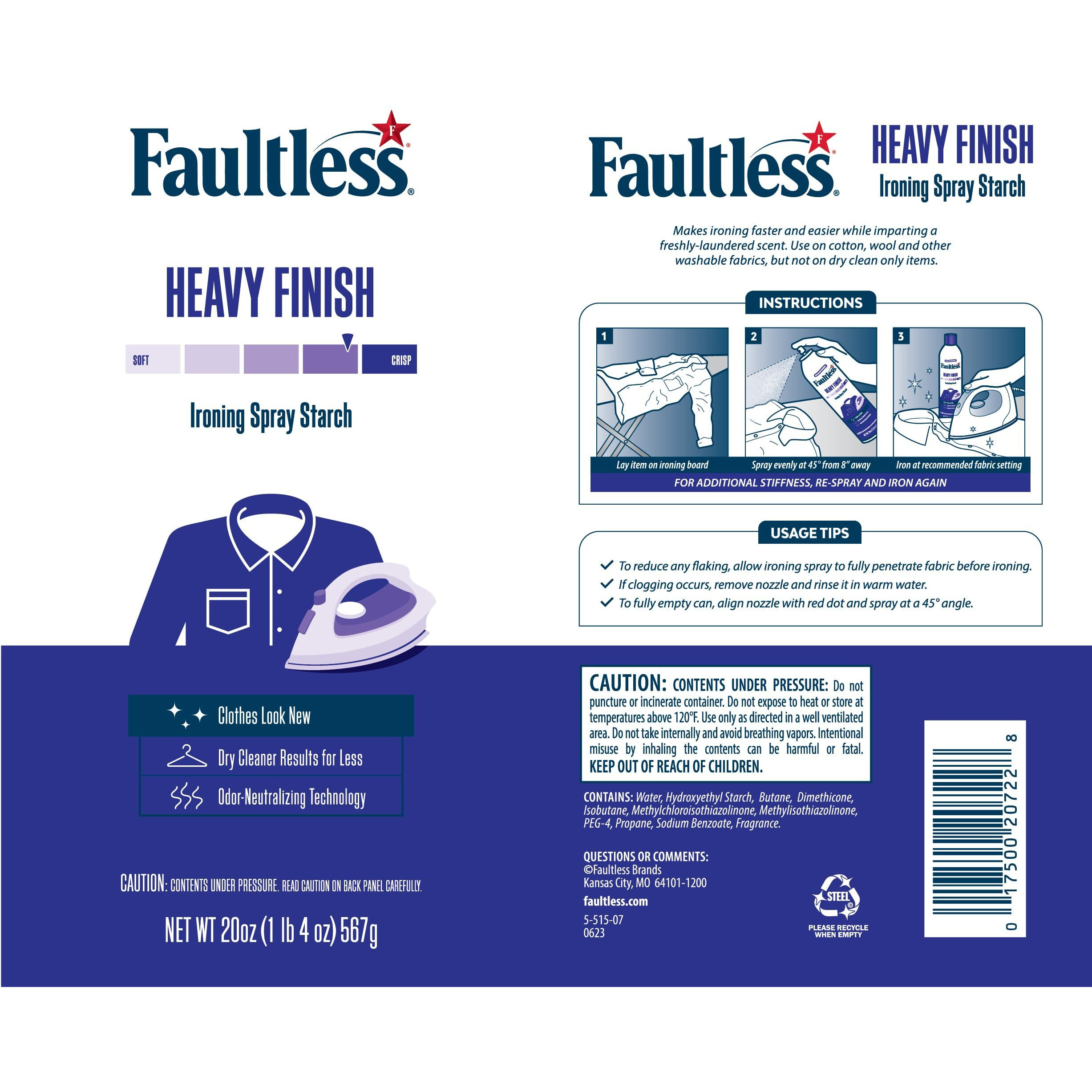 Laundry Starch Spray, Faultless Heavy Spray Starch 20 Oz Cans For A Smooth Iron Glide On Clothes & Fabric Even Spray, Easy Iron Glide, No Reside (Pack Of 2)