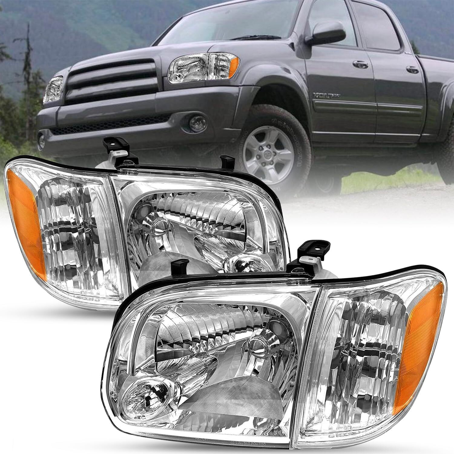 Sockir Headlight Assembly Compatible With 2005-2006 Toyota Tundra Double/Crew Cab & 2005-2007 Toyota Sequoia Passenger & Driver Side
