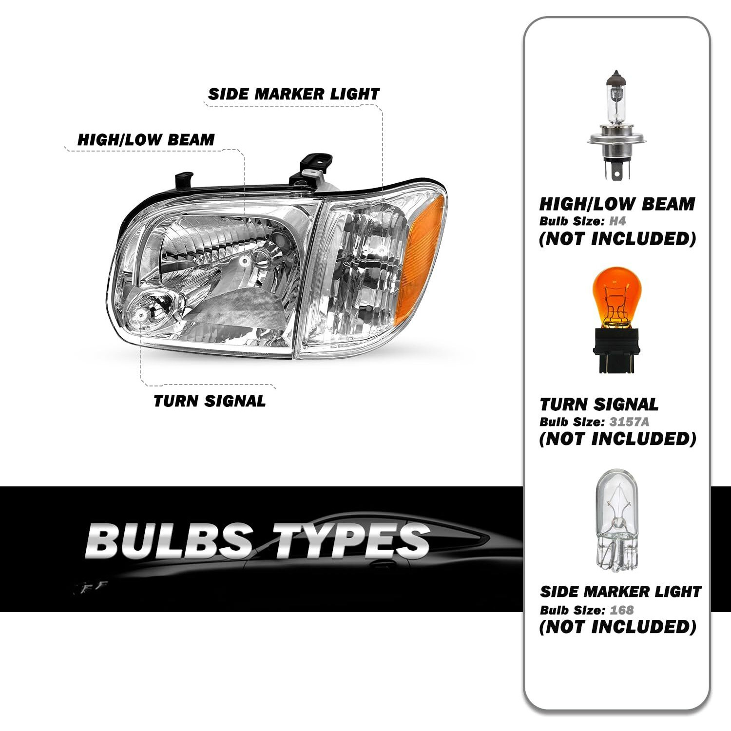 Sockir Headlight Assembly Compatible With 2005-2006 Toyota Tundra Double/Crew Cab & 2005-2007 Toyota Sequoia Passenger & Driver Side