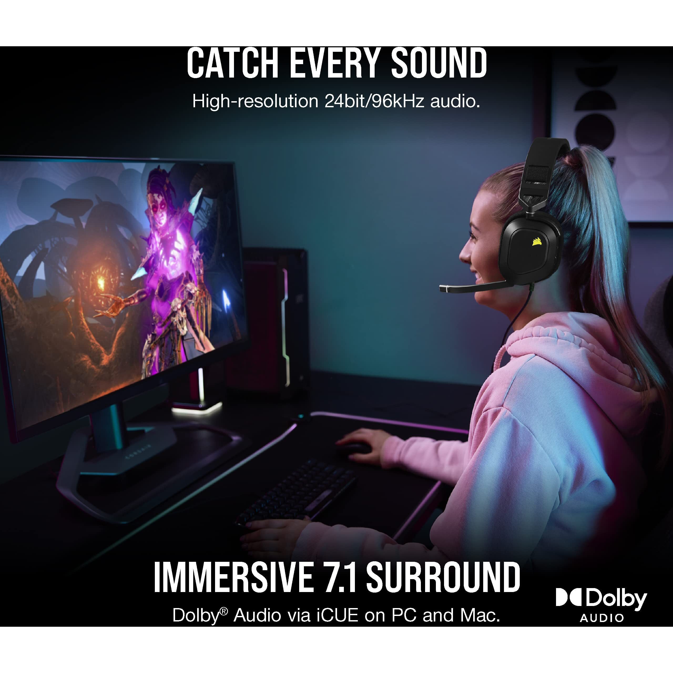 Corsair Hs80 Rgb Usb Premium Gaming Headset With Dolby Audio 7.1 Surround Sound (Broadcast-Grade Omni-Directional Microphone, Memory Foam Earpads, High-Fidelity Sound, Durable Construction) Carbon