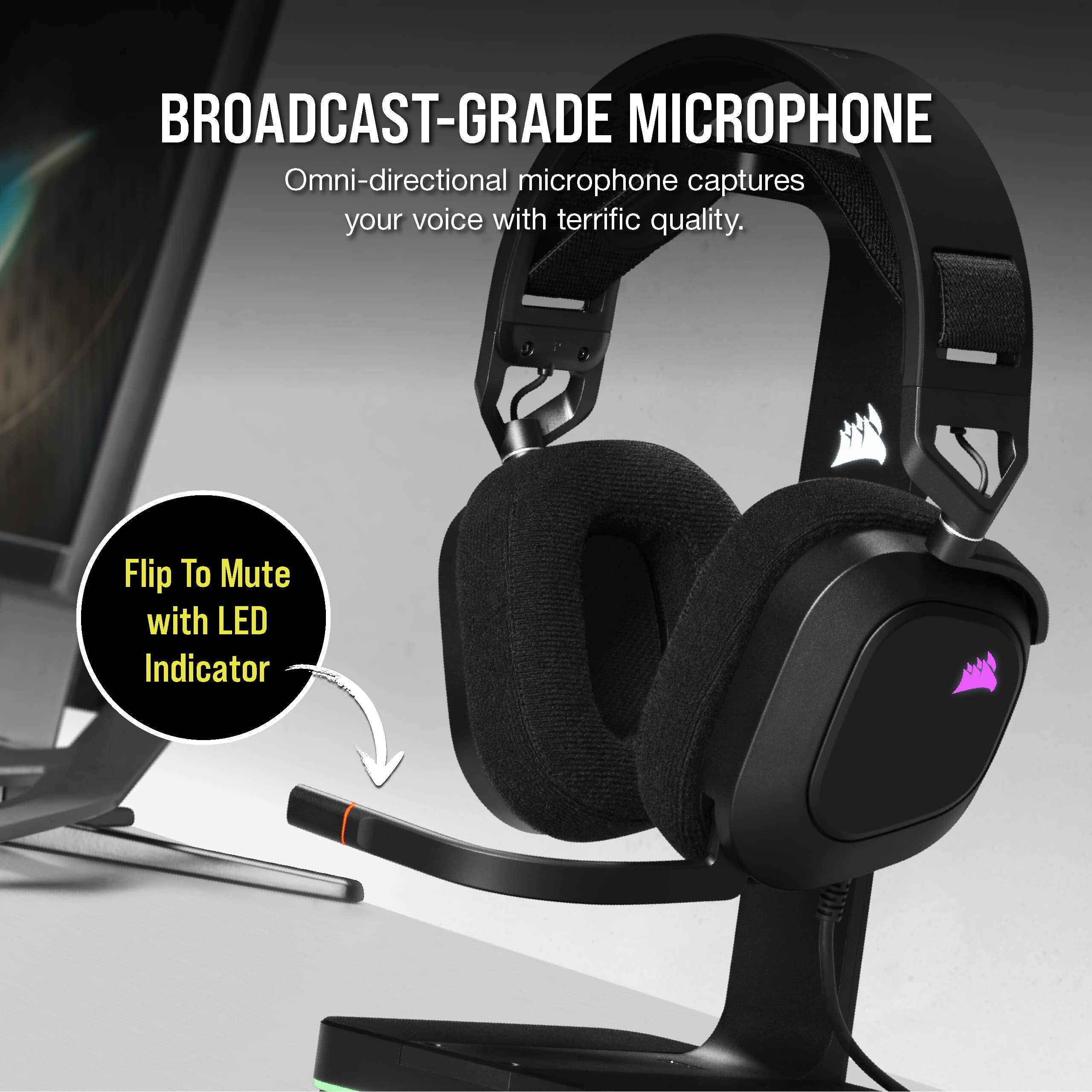 Corsair Hs80 Rgb Usb Premium Gaming Headset With Dolby Audio 7.1 Surround Sound (Broadcast-Grade Omni-Directional Microphone, Memory Foam Earpads, High-Fidelity Sound, Durable Construction) Carbon