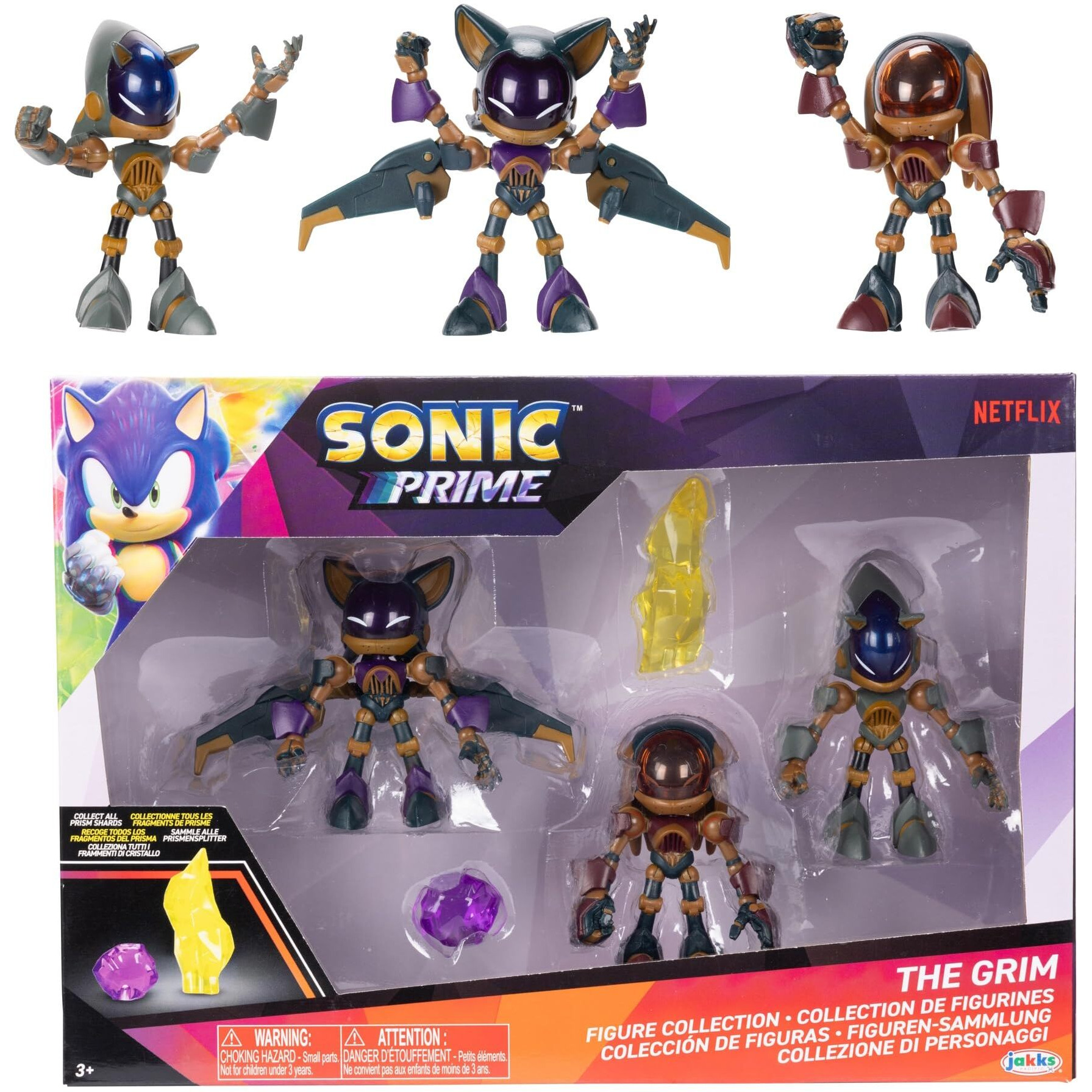 Sonic Prime 2.5-Inch Action Figures The Grim Themed 5 Pieces Sonic Trooper, Knuckles Trooper, Rouge Trooper, Yellow Shard And Purple Shard. Ages 3+ (Officially Licensed By Sega And Netflix)