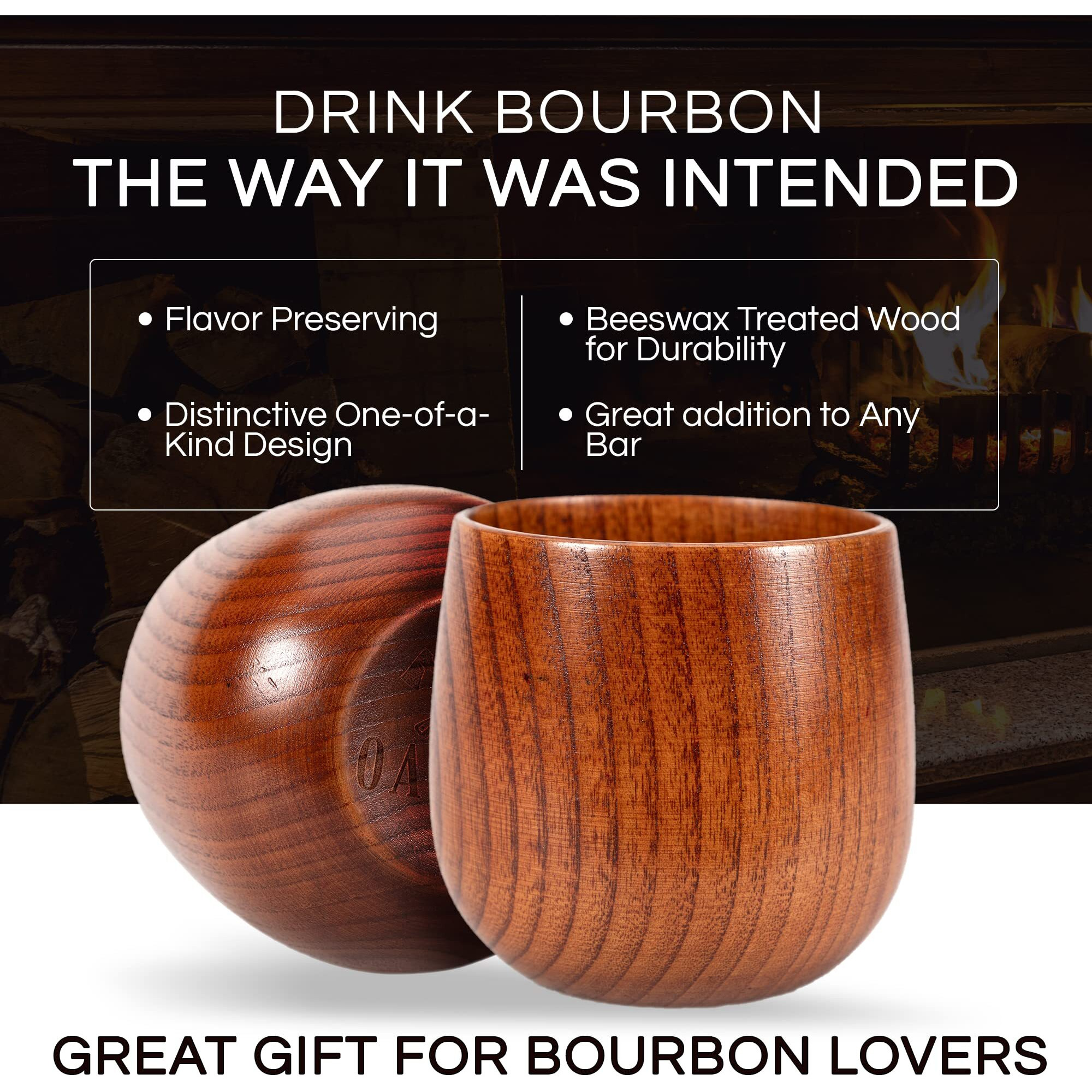 Oaksip The Original Wooden Bourbon Drinking Glass Bourbon Gifts For Men | Finished Wooden Old Fashioned Glass | Great Whiskey Gifts For Men, Dad, Or Brother (2 Pack)