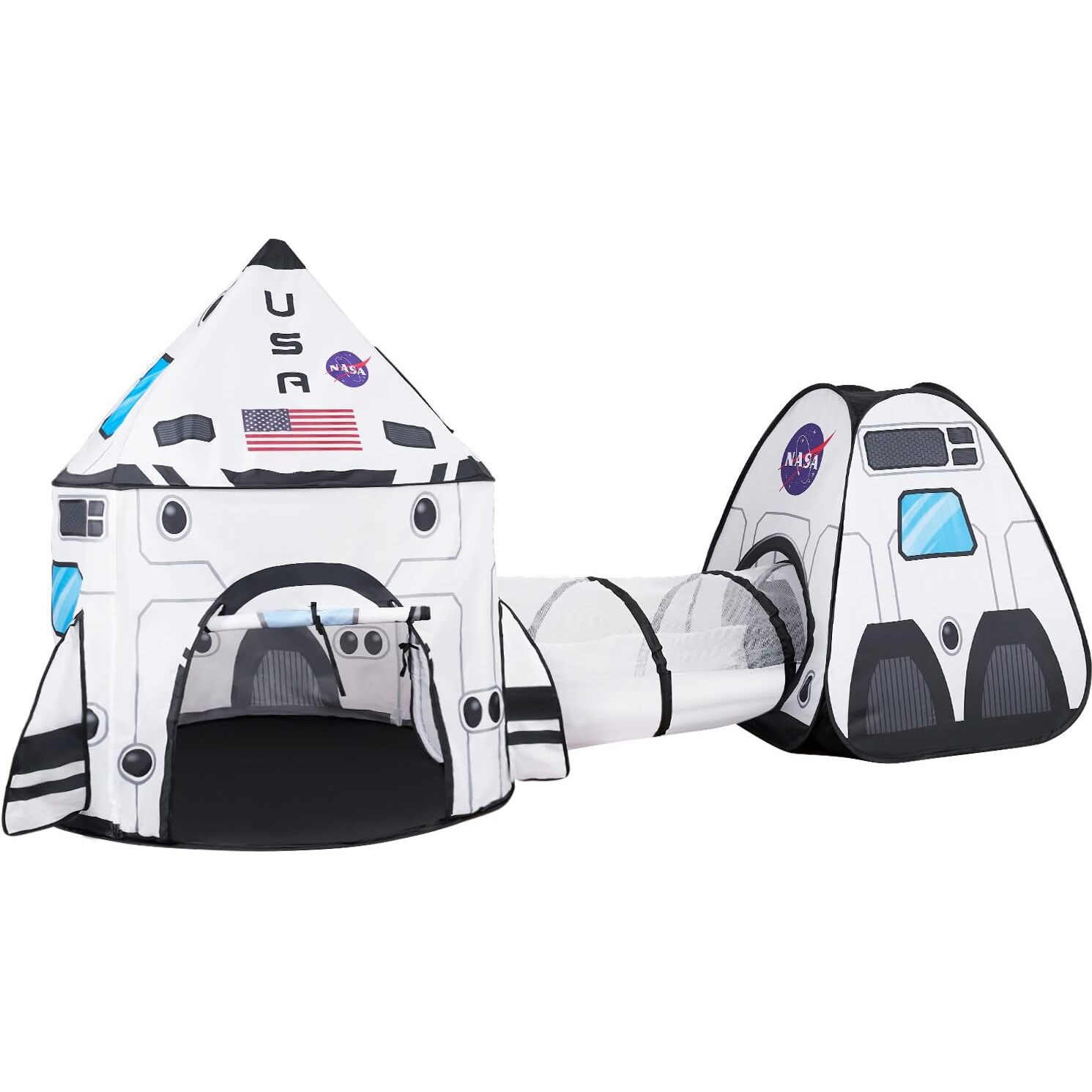 Joyin White Rocket Ship Pop Up Play Tent With Tunnel And Playhouse Kids Indoor Outdoor Spaceship Tent Set