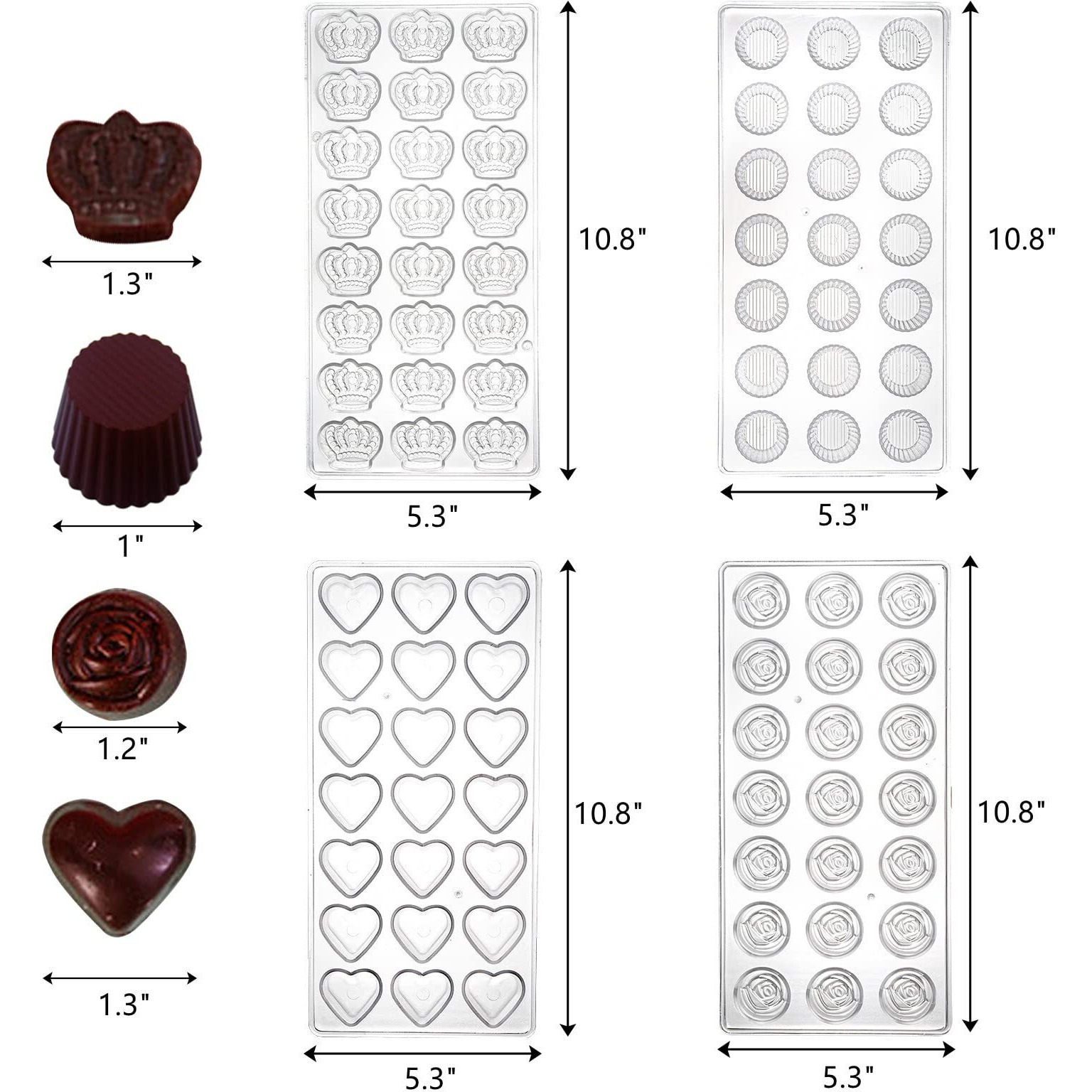 Zeayea 4 Pack 87 Grids Polycarbonate Chocolate Mold, Candy Making Mold, Diy Mold Cookie Tray For Mousse Jelly Candy Chocolate, Cup, Heart, Rose, Crown Shape
